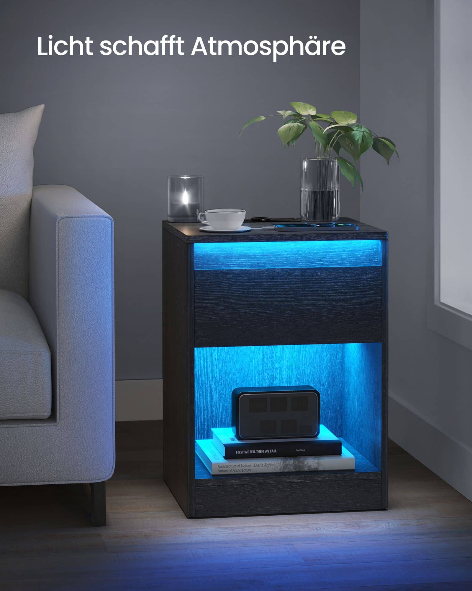 Nachttisch mit LED-Beleuchtung modern aschschwarz Nachttisch mit LED-Beleuchtung modern aschschwarz