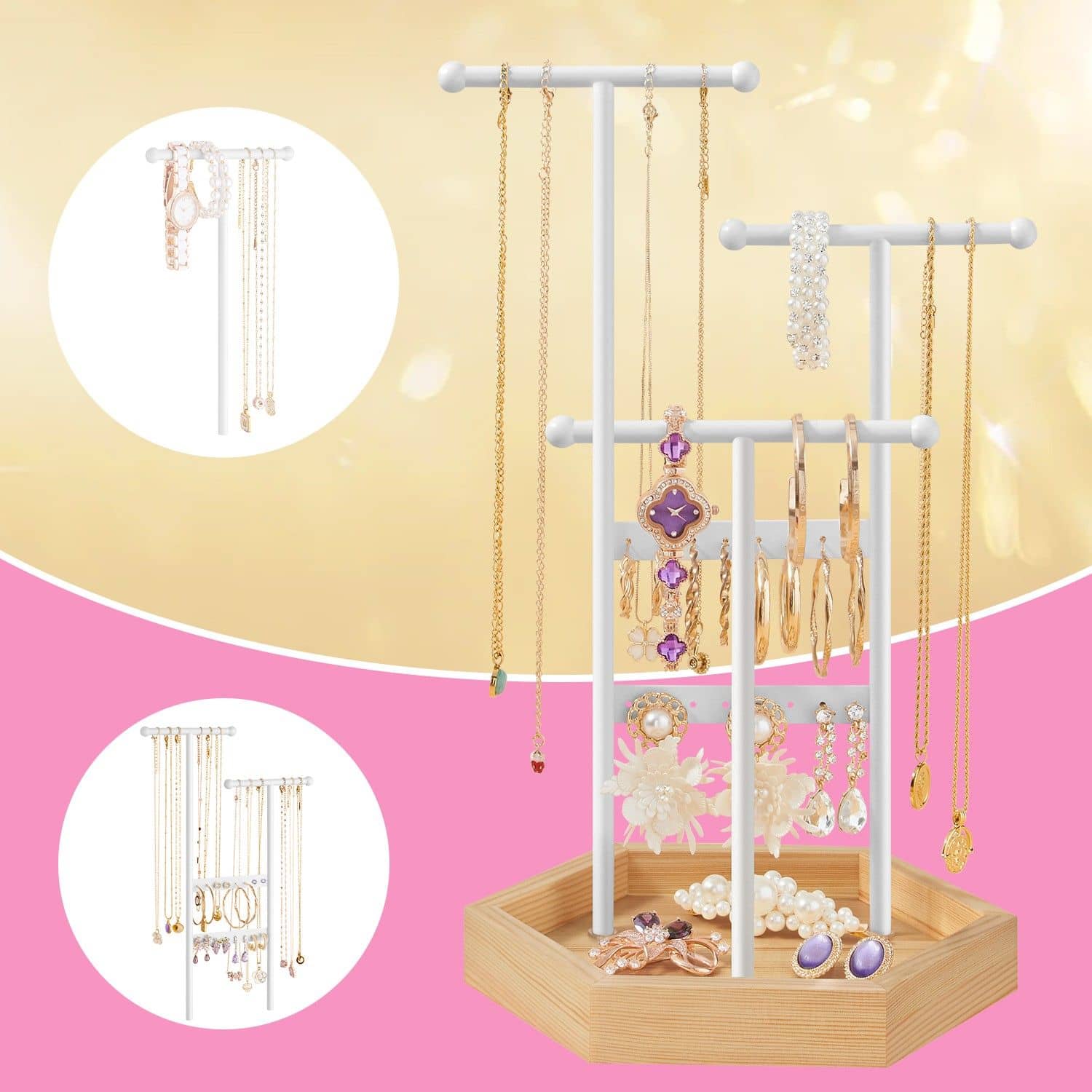 Schmuckhalter aus Metall und Holz Weiß