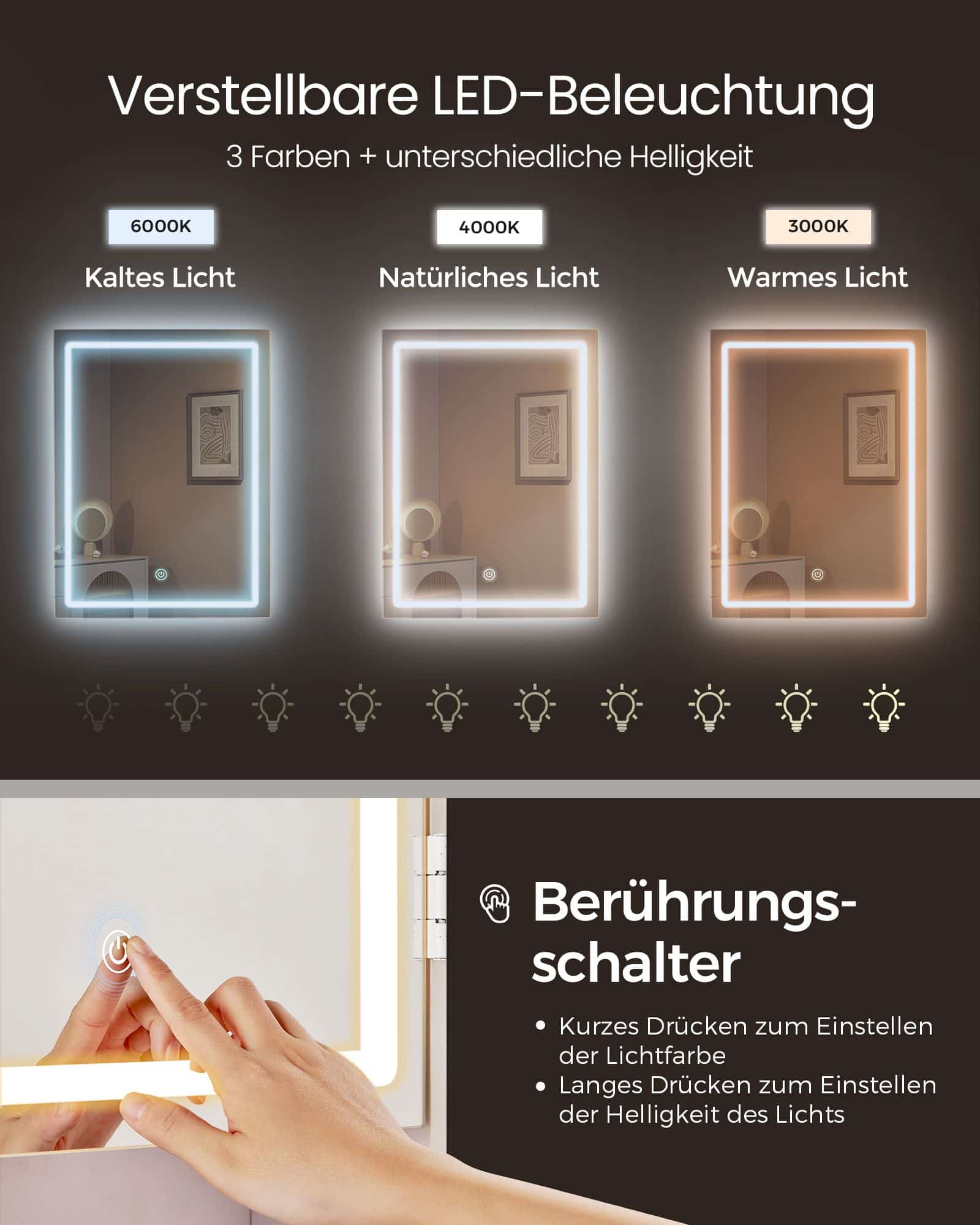 Schminktisch mit LED-Beleuchtung modern wolkenweiß Schminktisch mit LED-Beleuchtung modern wolkenweiß