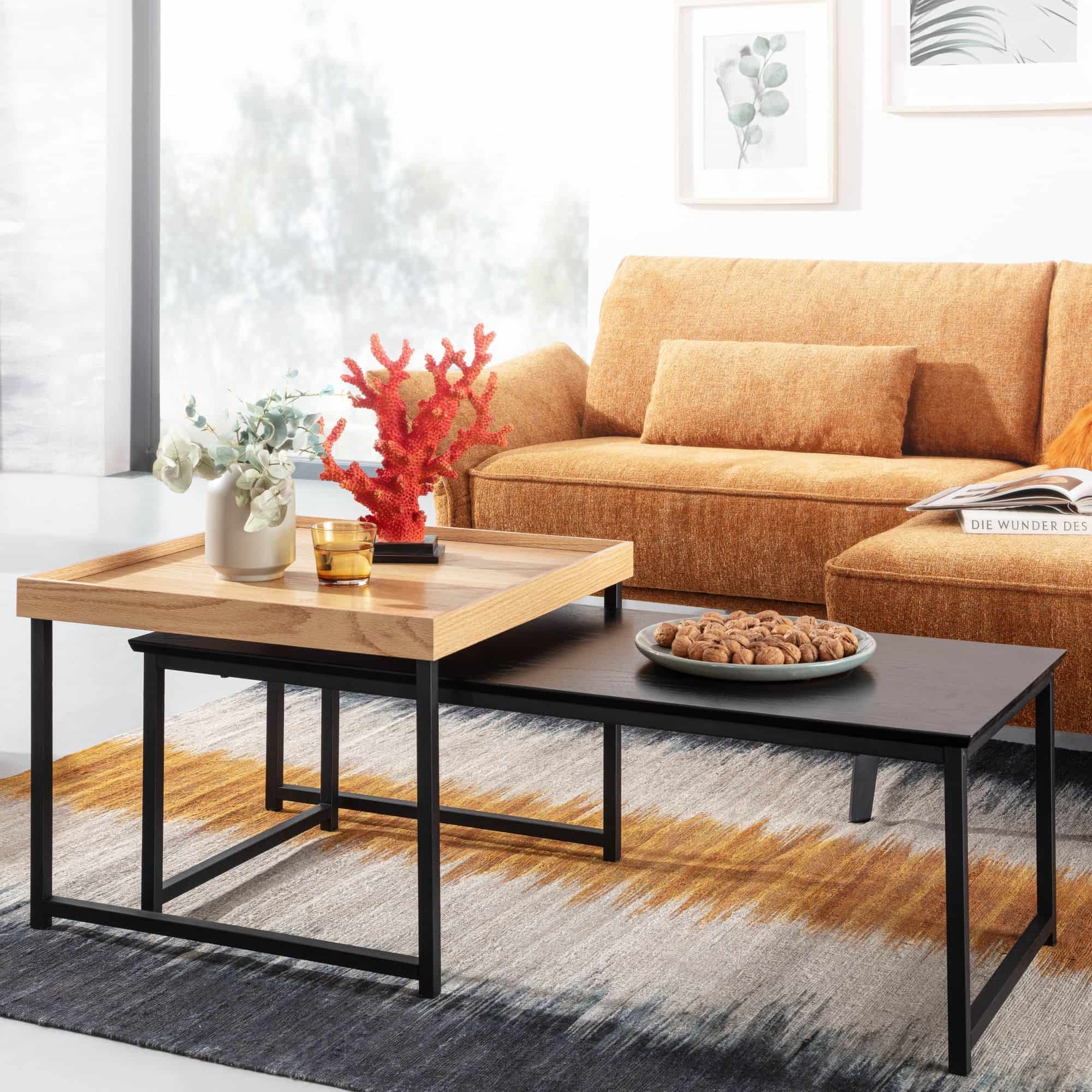 64454-Wohnling-2er-Set-Couchtisch-Eiche-WL6-501-WL6-501_4 Couchtisch 2er Set Holz / Metall Sofatisch Eckig Eiche Schwarz Modern
