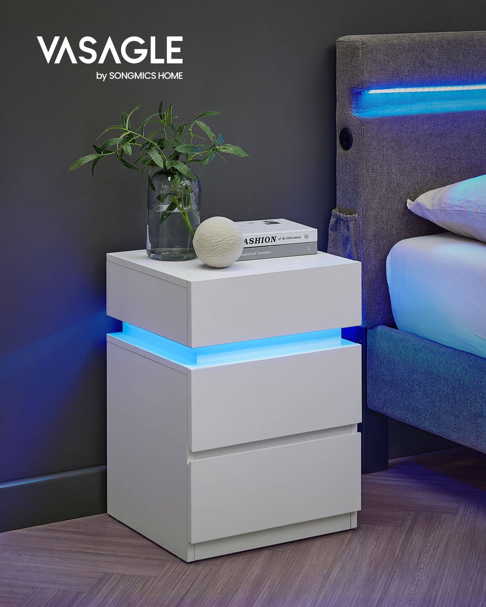 Nachttisch mit LED-Beleuchtung, Beistelltisch, einstellbare Farben Nachttisch mit LED-Beleuchtung, Beistelltisch, einstellbare Farben
