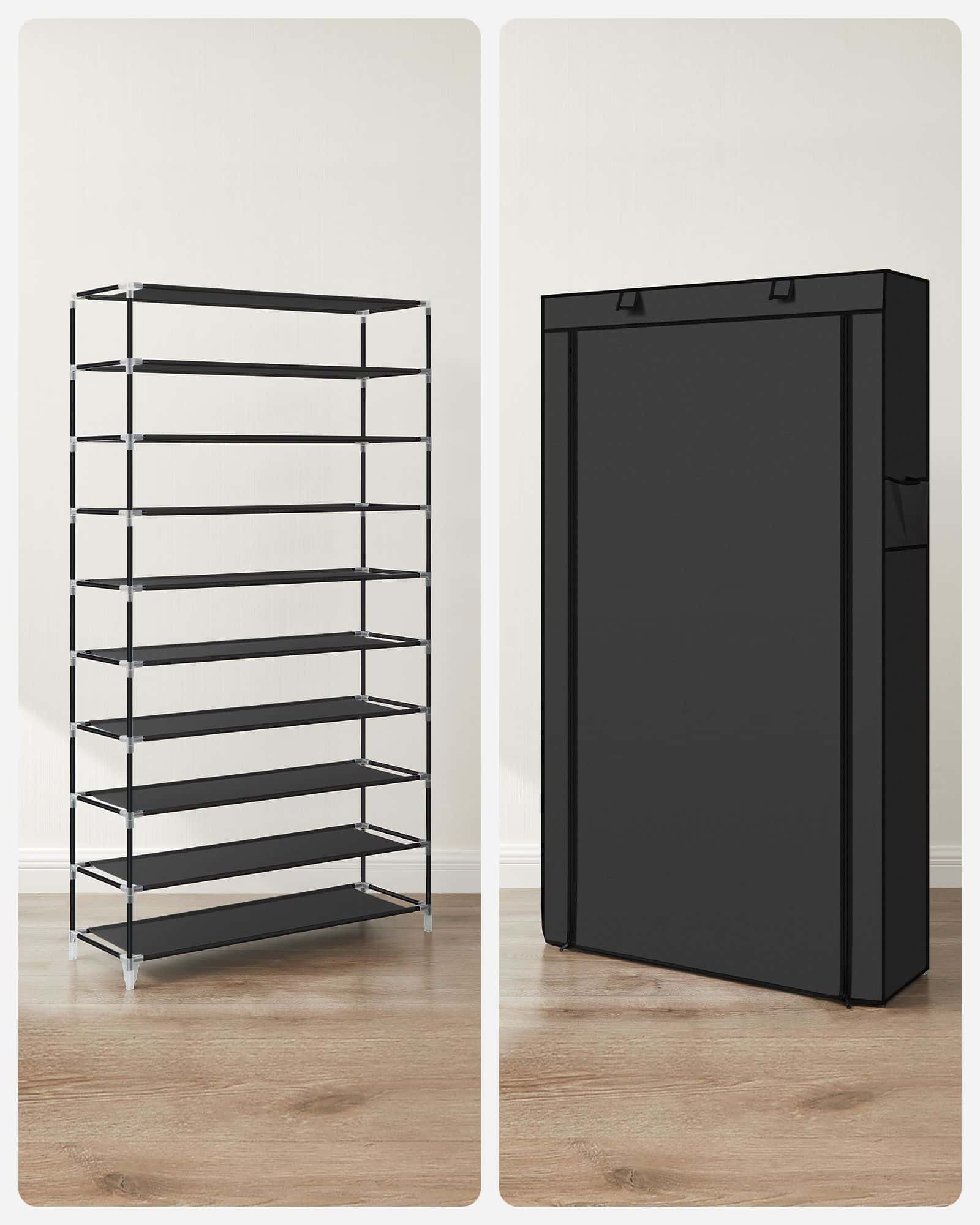 Schuhregal mit Abdeckung 88 cm Schwarz