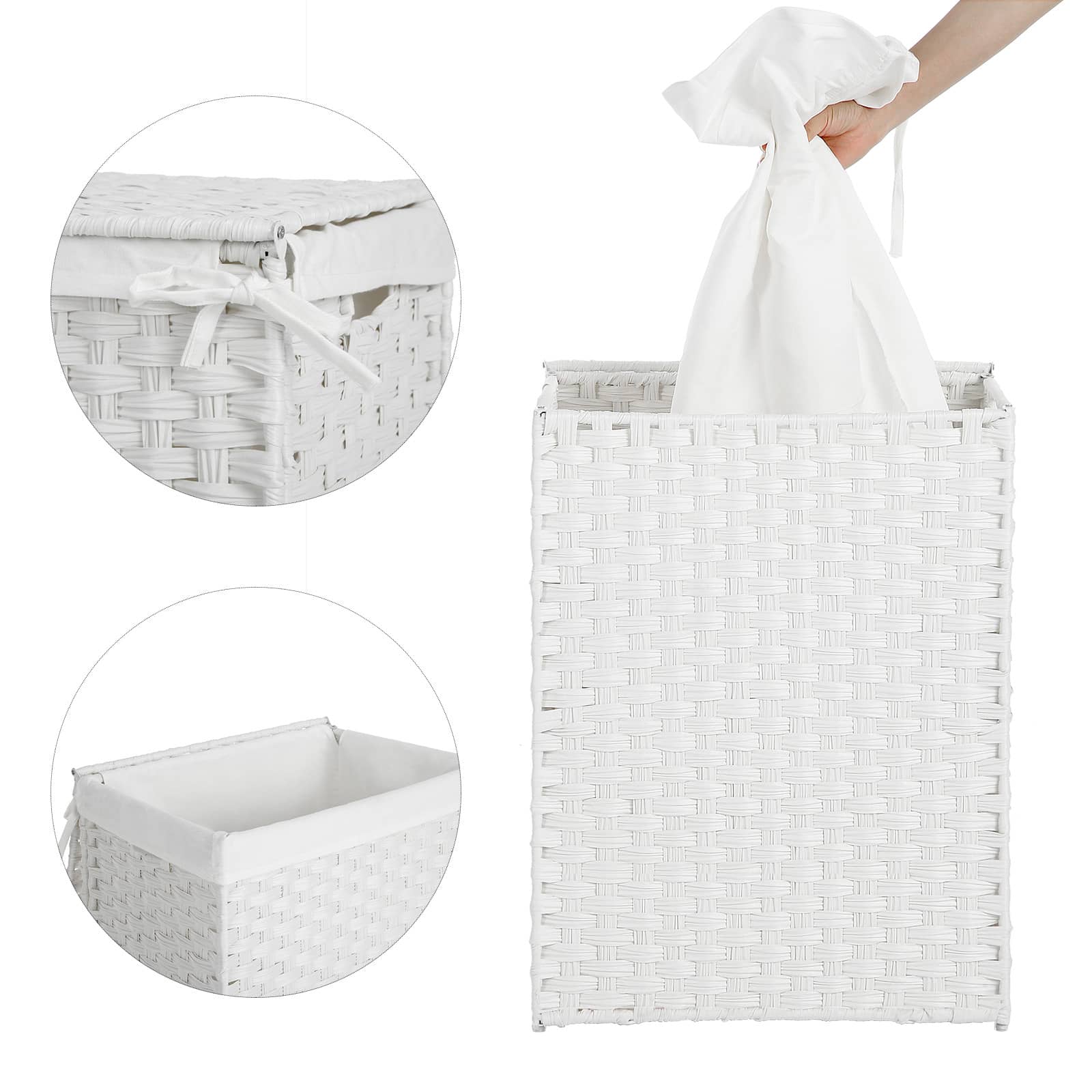 Wäschekorb aus Polyrattan Weiß-LCB51WT Wäschekorb aus Polyrattan Weiß-LCB51WT