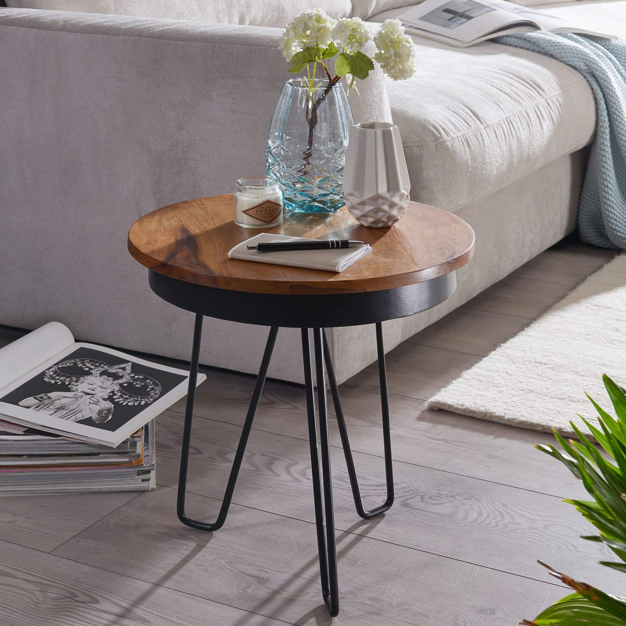 Beistelltisch 43x45x43 cm Sheesham Holz Couchtisch