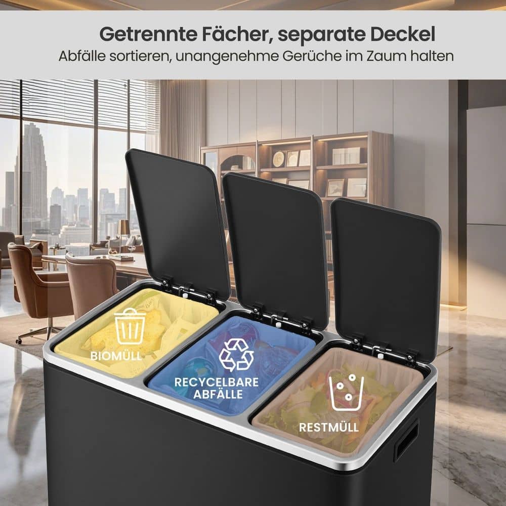 Mülleimer Küche, 3 x 18 L, Mülltrennsystem 3 Fächer Mülleimer Küche, 3 x 18 L, Mülltrennsystem 3 Fächer