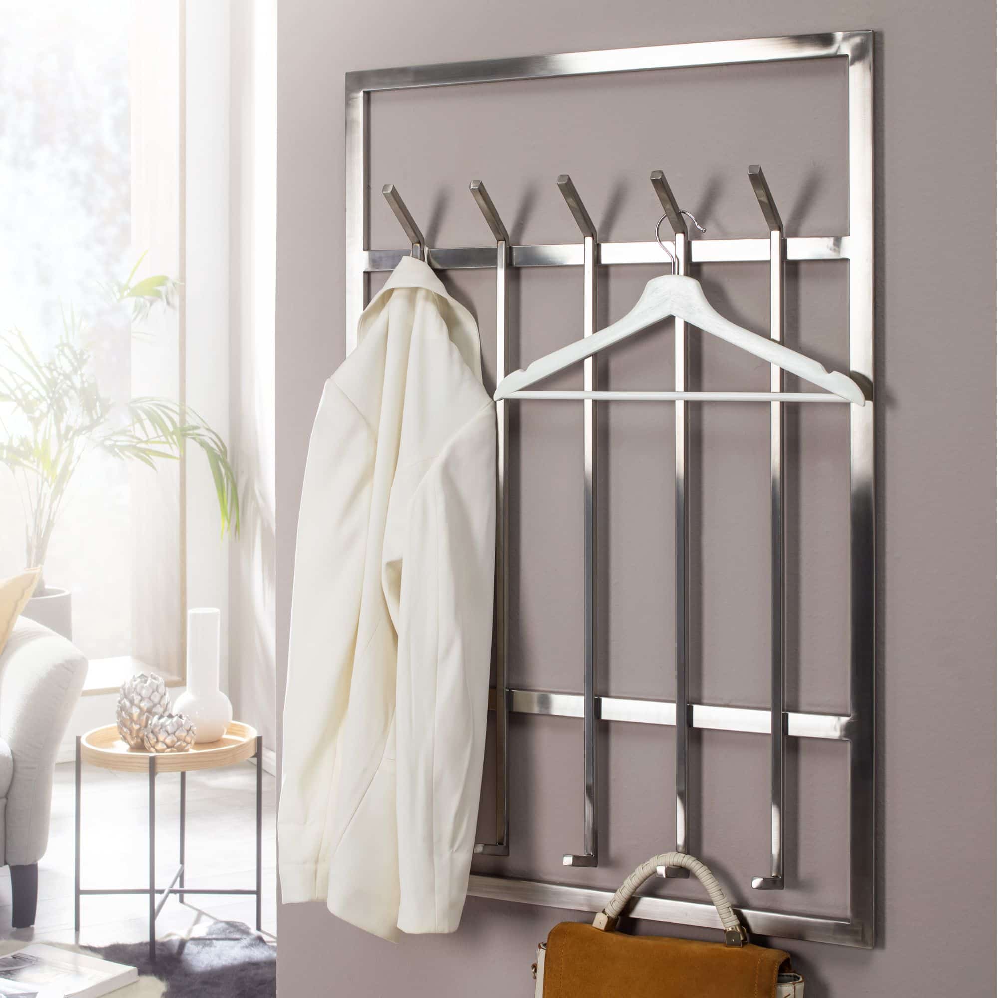 63394-WOHNLING-Garderobe-Stahl-Matt-65x10x100-cm-WL6-442-WL6-442_2SQ93kJUUQ8ECS Wandgarderobe Metall Silber 60x100x7,5 cm Design Flurgarderobe Stahl