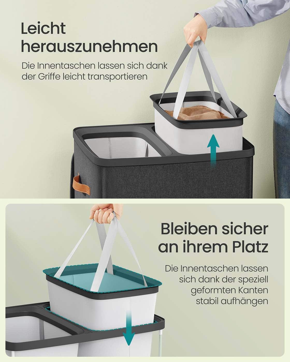 Wäschekorb 170 L mit 2 Fächern 56 x 40 x 75 cm tintenschwarz