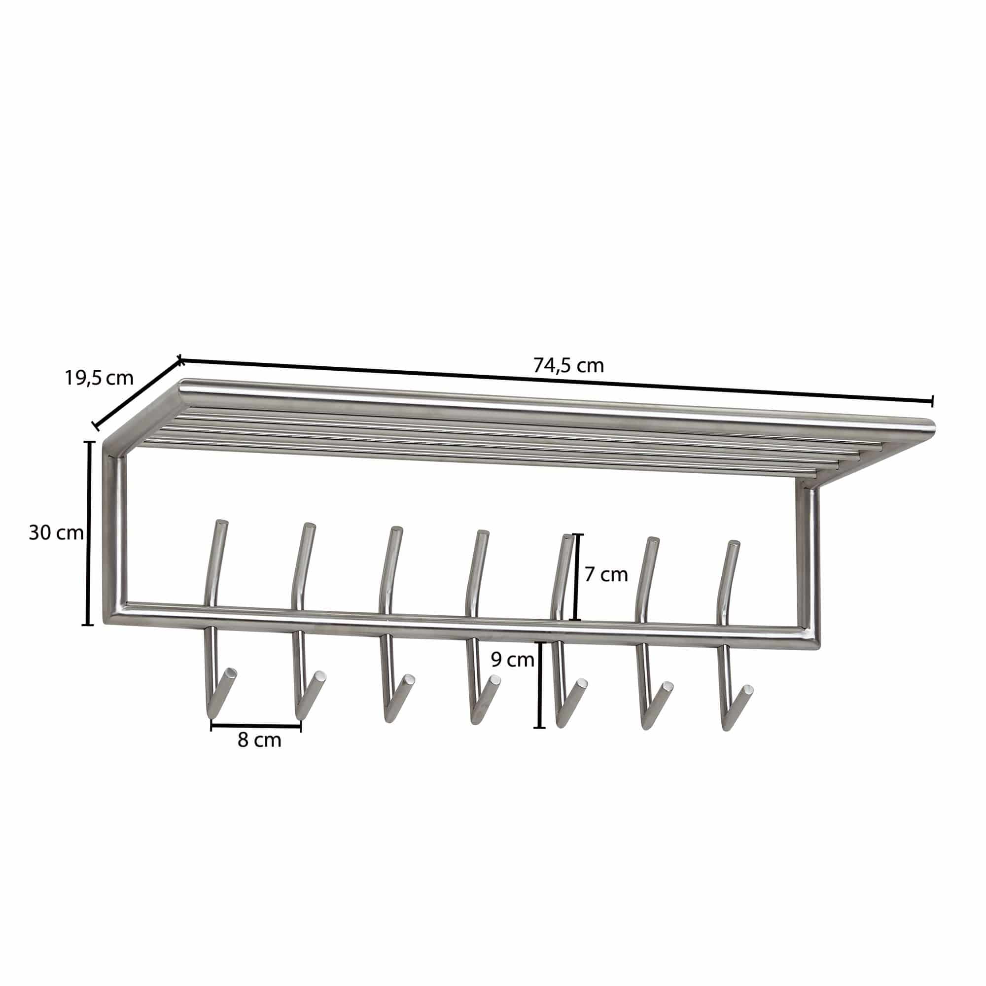 63409-WOHNLING-Garderobe-Stahl-Matt-75x30x28-cm-WL6-448-WL6-448_1 Wandgarderobe Metall Silber 74,5x39x19,5 cm Flurgarderobe mit Ablage