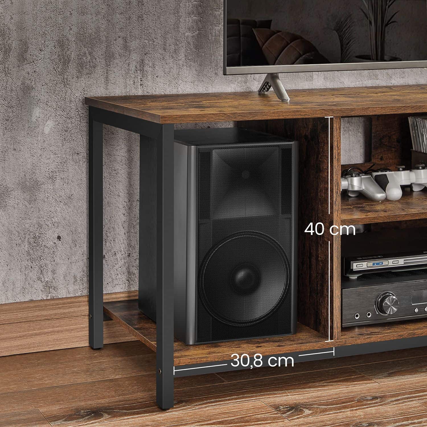 TV-Schrank mit offenen Fächern 40 x 120 x 50 cm vintagebraun-schwarz TV-Schrank mit offenen Fächern 40 x 120 x 50 cm vintagebraun-schwarz