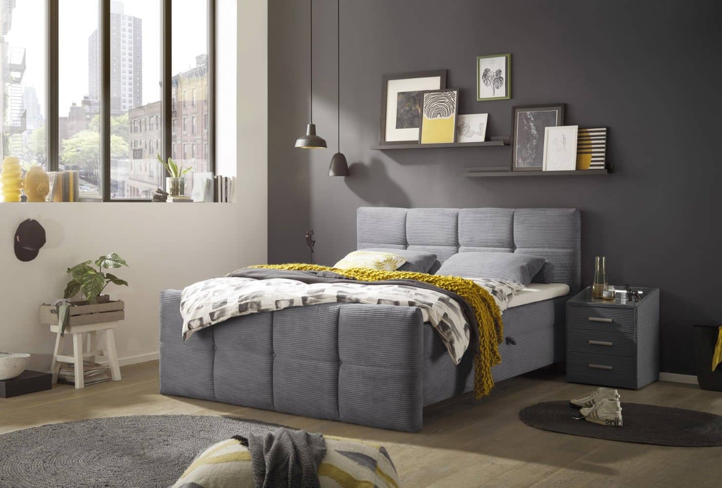 Boxspringbett Tijuana mit Bettkasten Breitcord