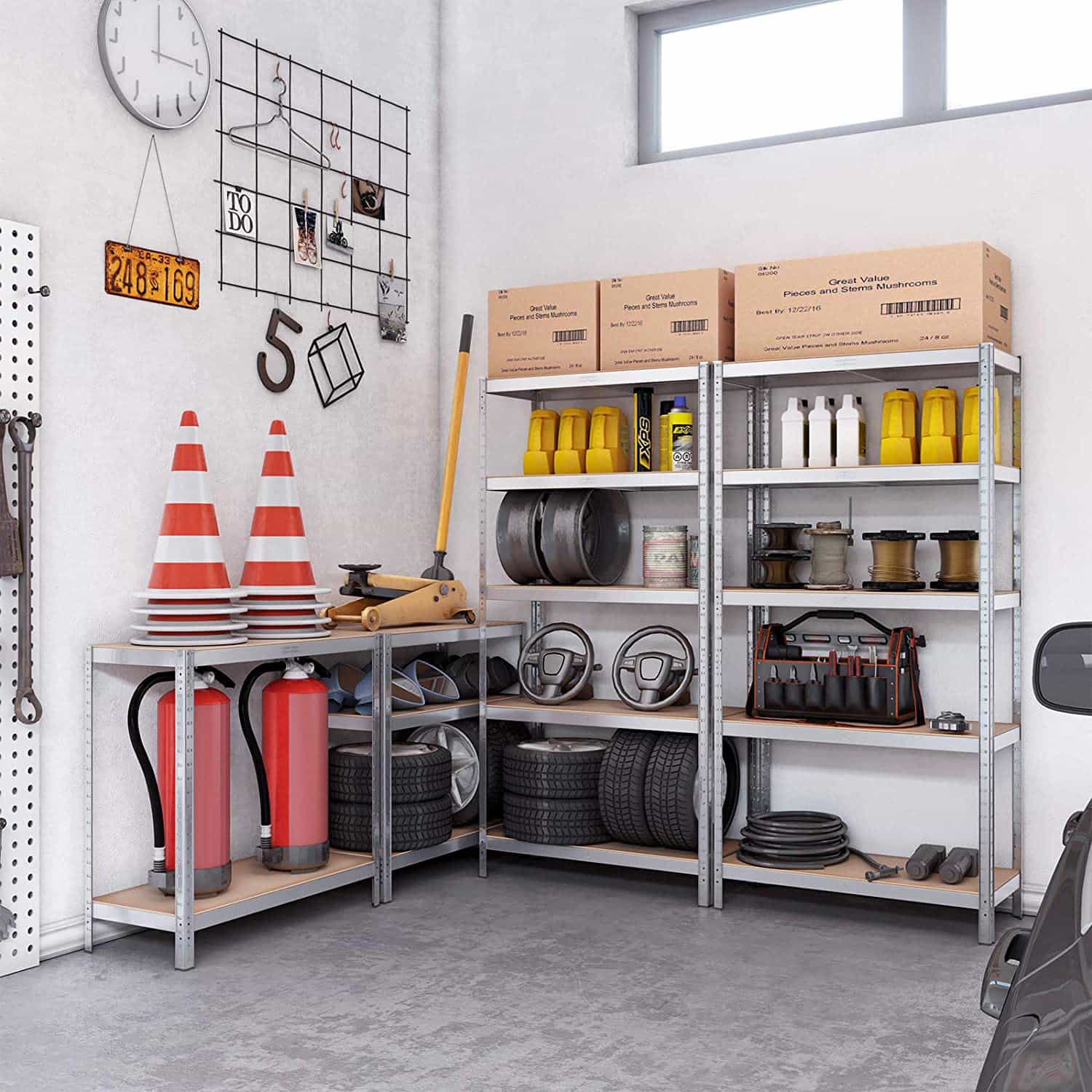 2er Set Lagerregal 180 cm hoch silbern-B34GLR80SV 2er Set Lagerregal 180 cm hoch silbern-B34GLR80SV