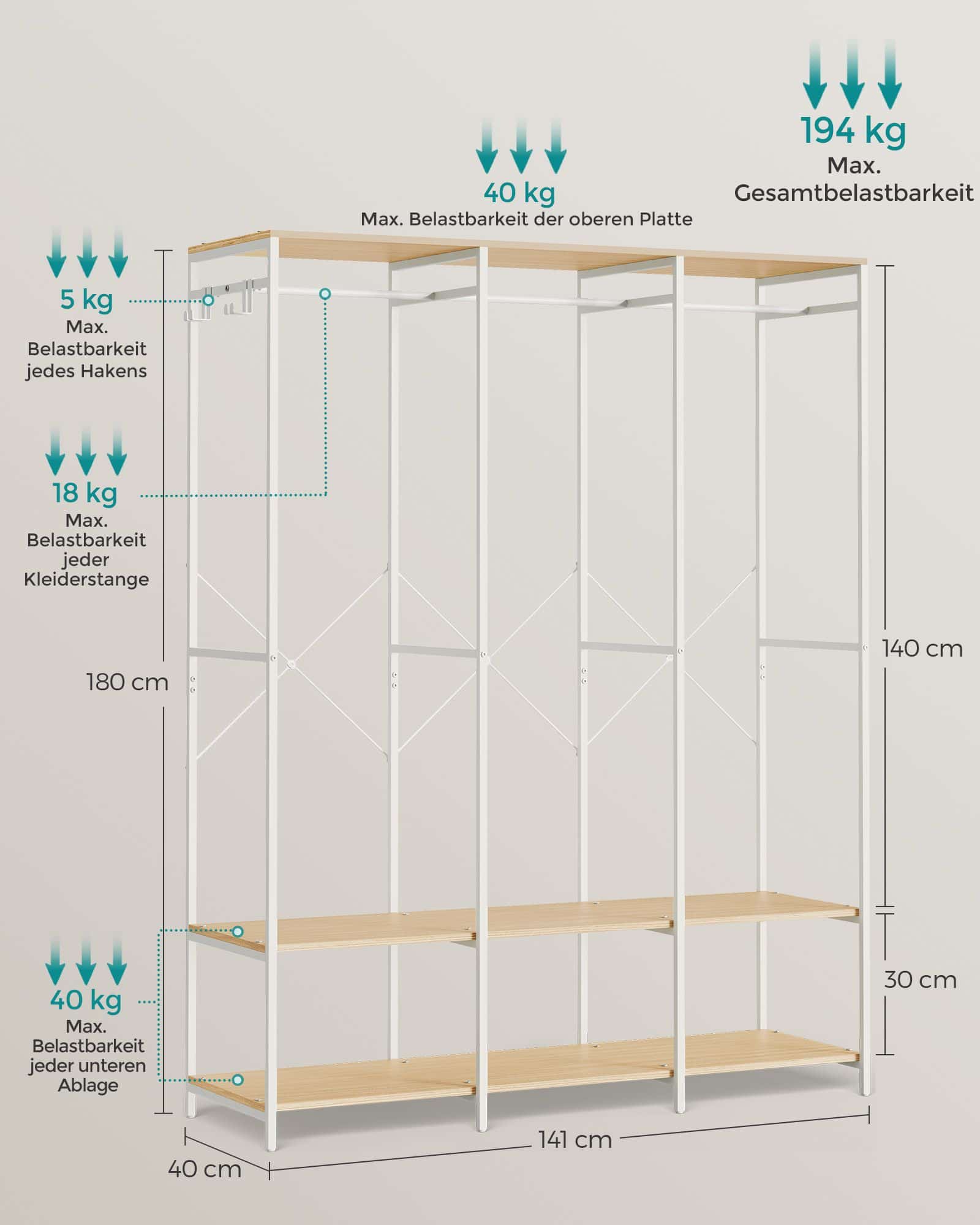 Kleiderschrank offen mit Kleiderstange naturbeige Kleiderschrank offen mit Kleiderstange naturbeige