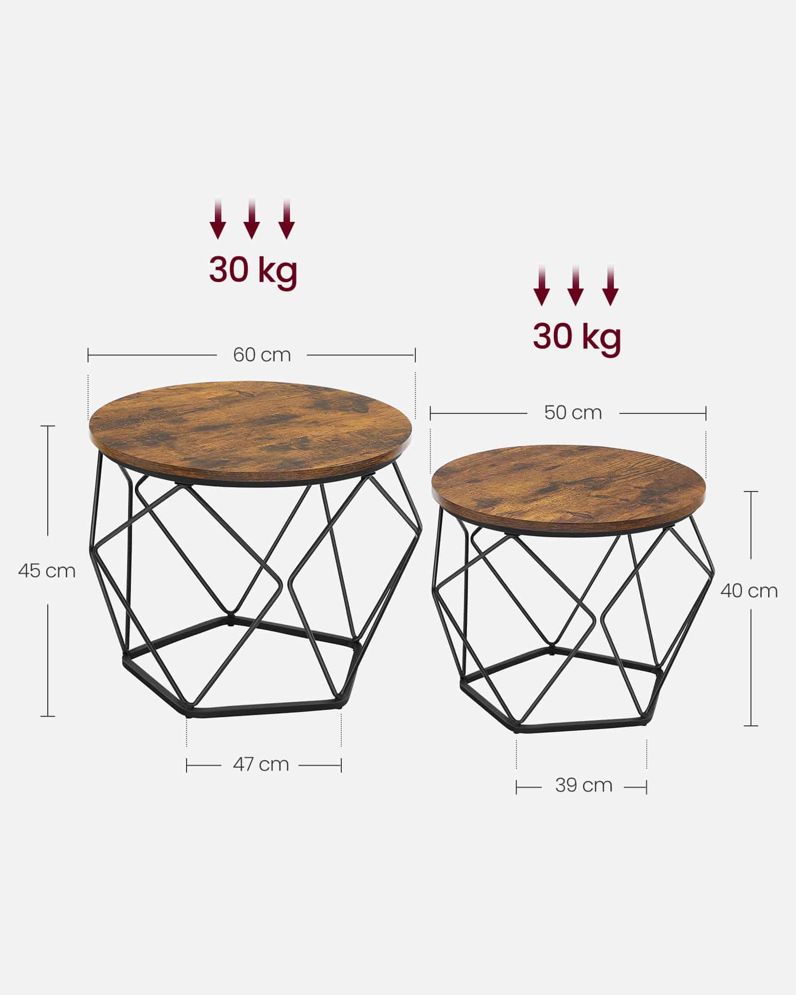 Couchtisch rund 2er Set Vintage-Flair vintagebraun-tintenschwarz Couchtisch rund 2er Set Vintage-Flair vintagebraun-tintenschwarz