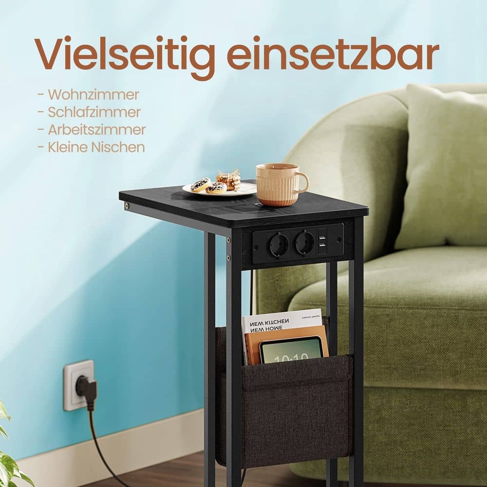 Beistelltisch, c-förmiger Nachttisch mit Ladestation, für kleine Räume