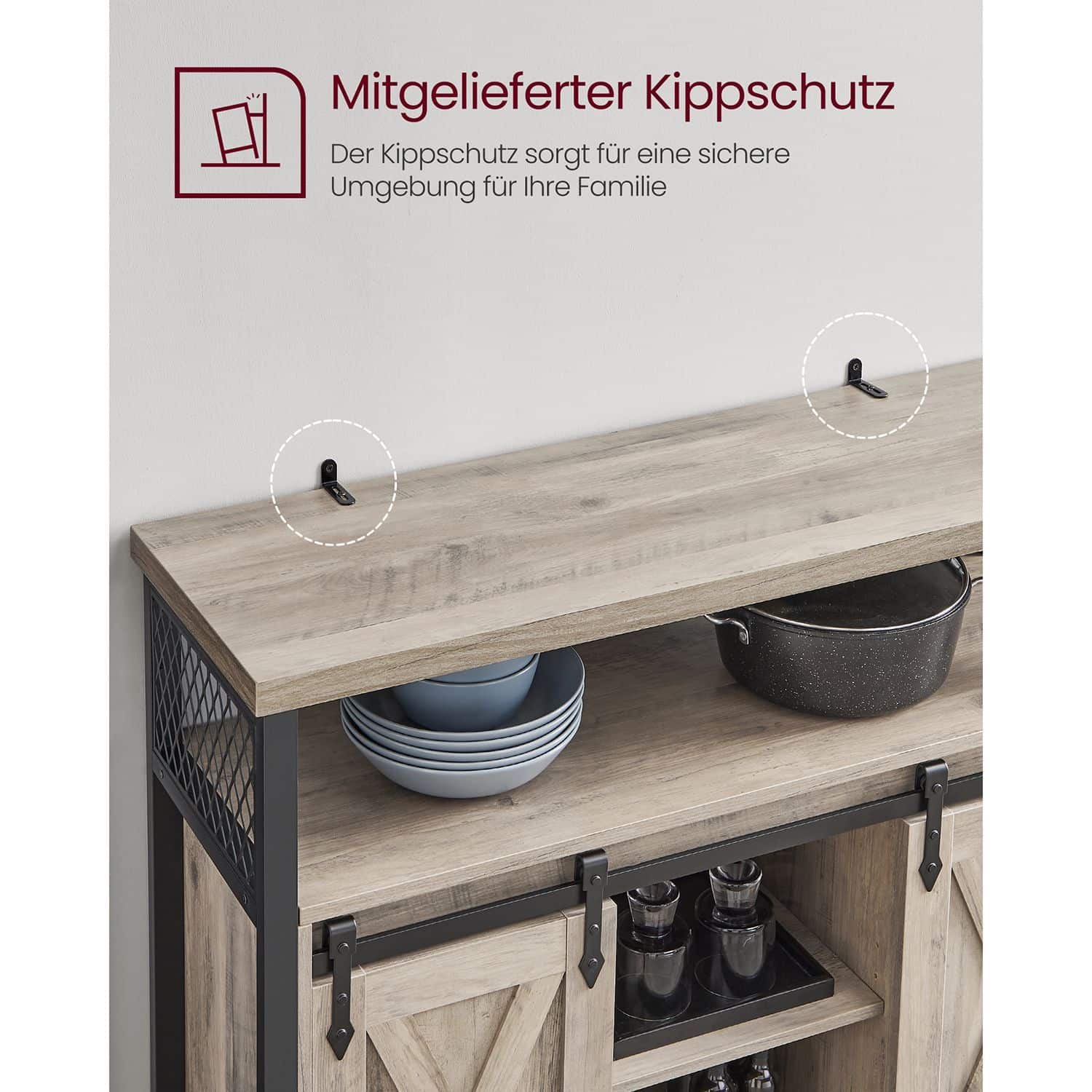 VASAGLE Sideboard greige-schwarz mit Schiebetüren