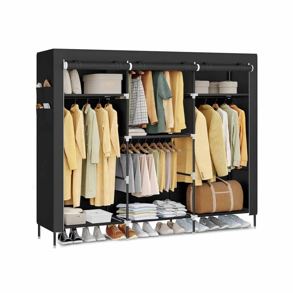 Stoffkleiderschrank mit Kleiderstange und praktischen Ablagen Stoffkleiderschrank mit Kleiderstange und praktischen Ablagen