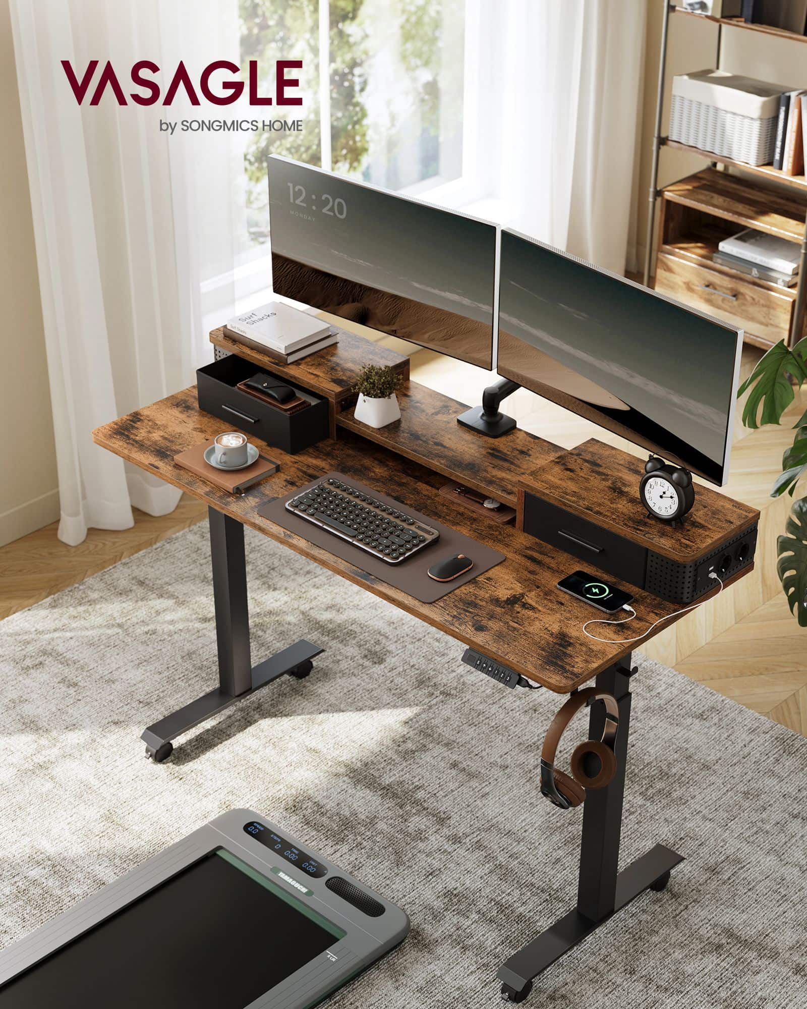 Schreibtisch Höhenverstellbar und elektrisch vintagebraun Schreibtisch Höhenverstellbar und elektrisch vintagebraun