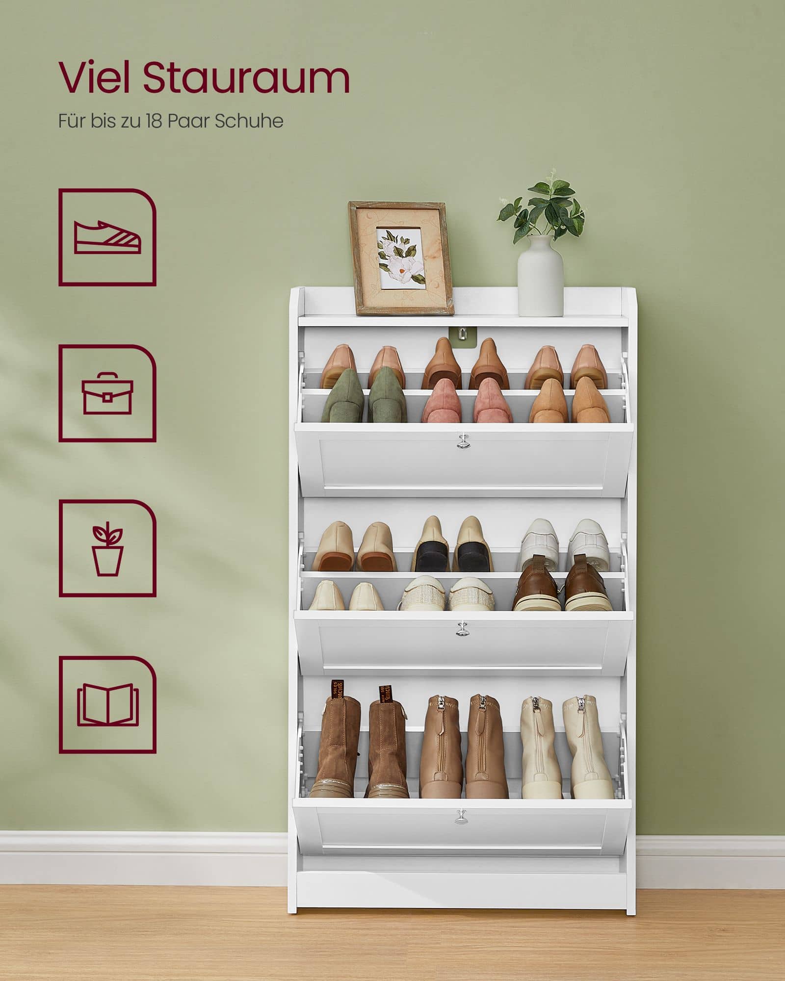 Schuhschrank 3 Klappen für bis zu 18 Paar Schuhe wolkenweiß Schuhschrank 3 Klappen für bis zu 18 Paar Schuhe wolkenweiß