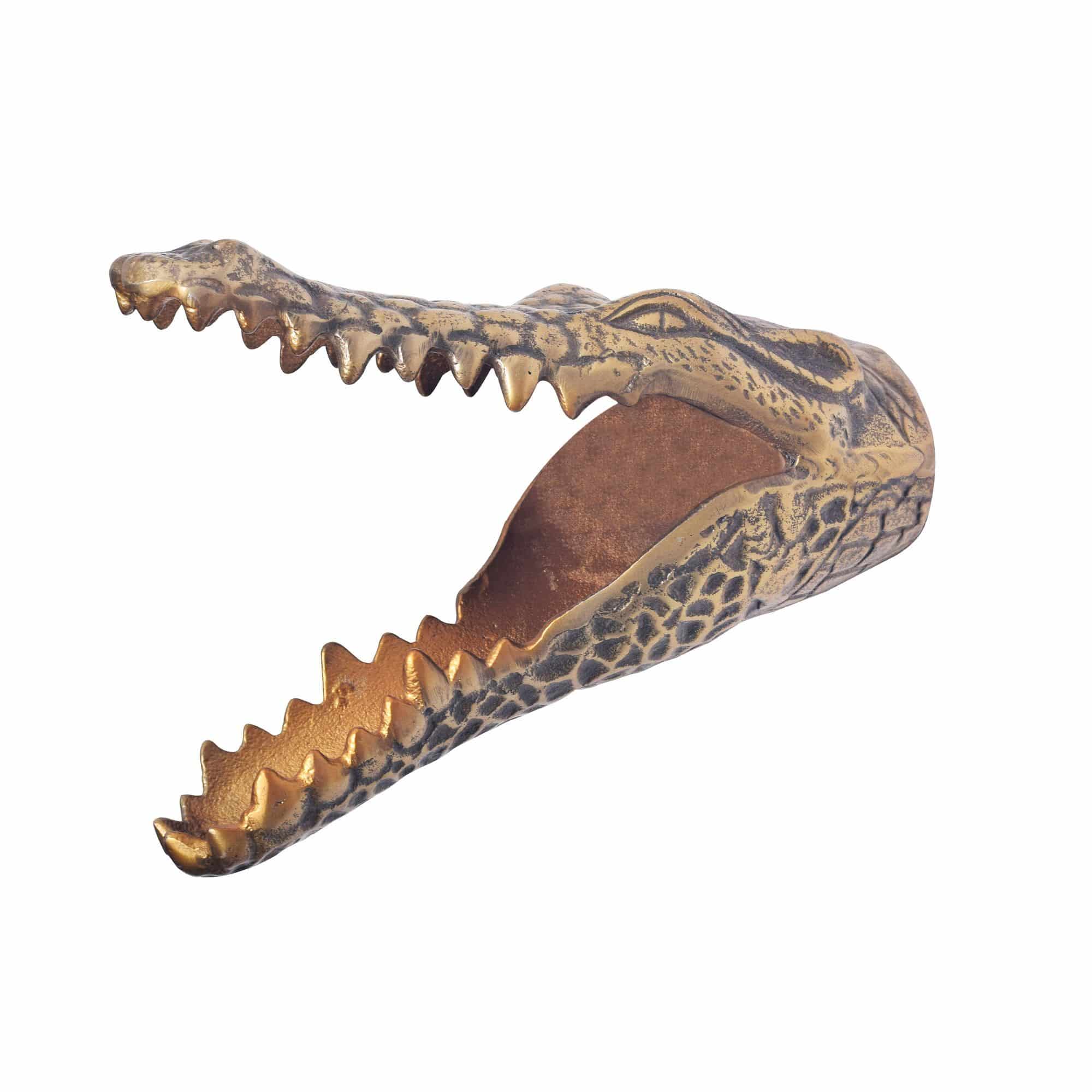 goldene Wanddeko Krokodil Gold Metall - Krokodil-Skulptur Handmade - Handgefertigte Dekoration für die Wand aus Alu - Wandskulptur Aluminium - Tierdeko