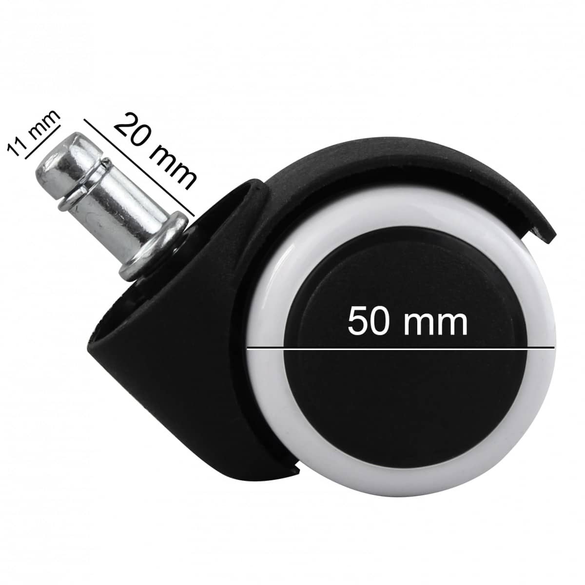 29767-AMSTYLE-5er-Set-gebremste-Rollen-fuer-Buerost 5er Set gebremste Rollen für Bürostuhl Schwarz/ Weiß 11mm/Durchmesser 50mm Hartbodenrollen Drehstuhlrollen