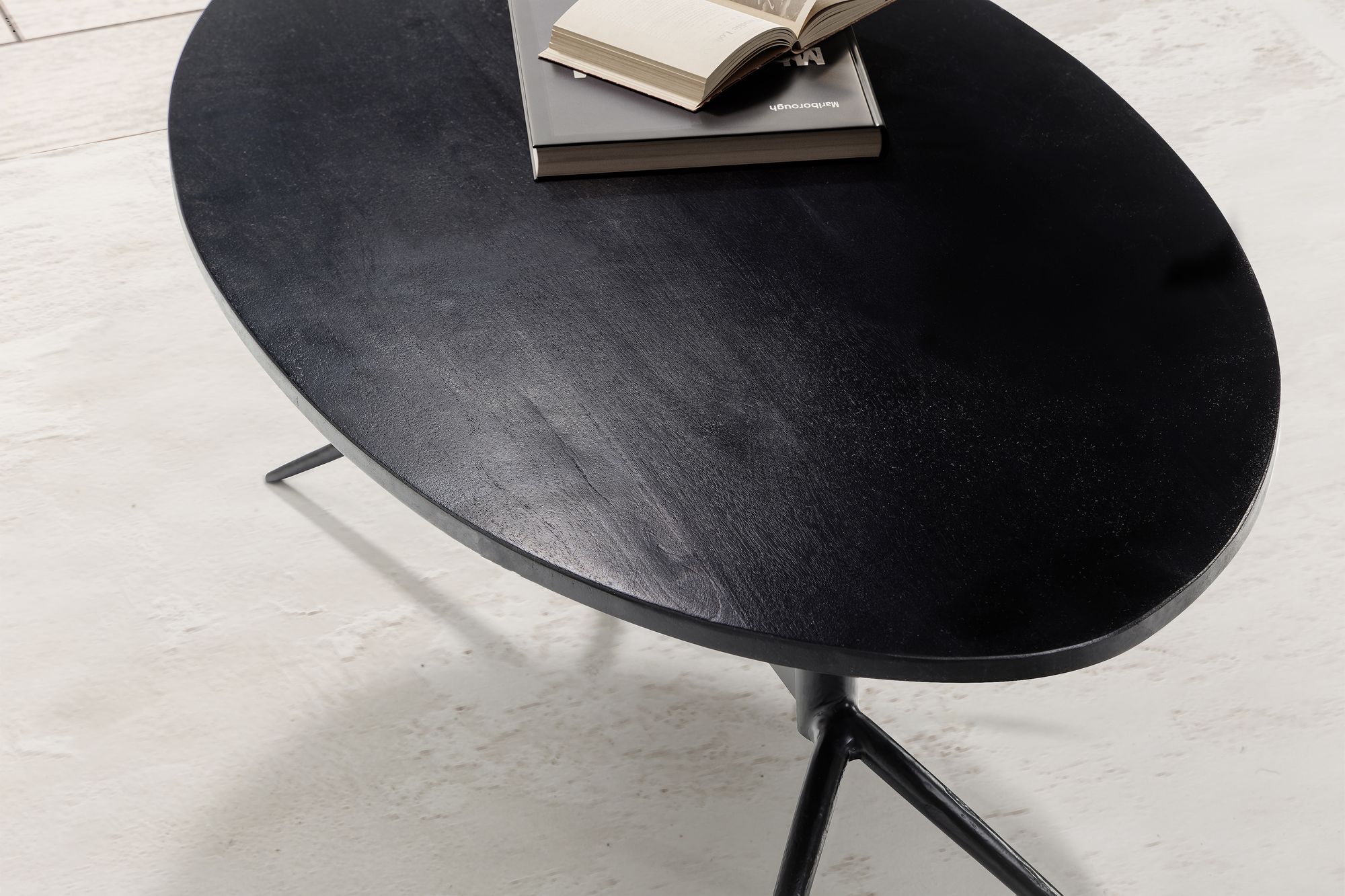 Couchtisch 90x50x35 cm Mango Massivholz Metall Schwarz Sofatisch Oval Couchtisch 90x50x35 cm Mango Massivholz Metall Schwarz Sofatisch Oval