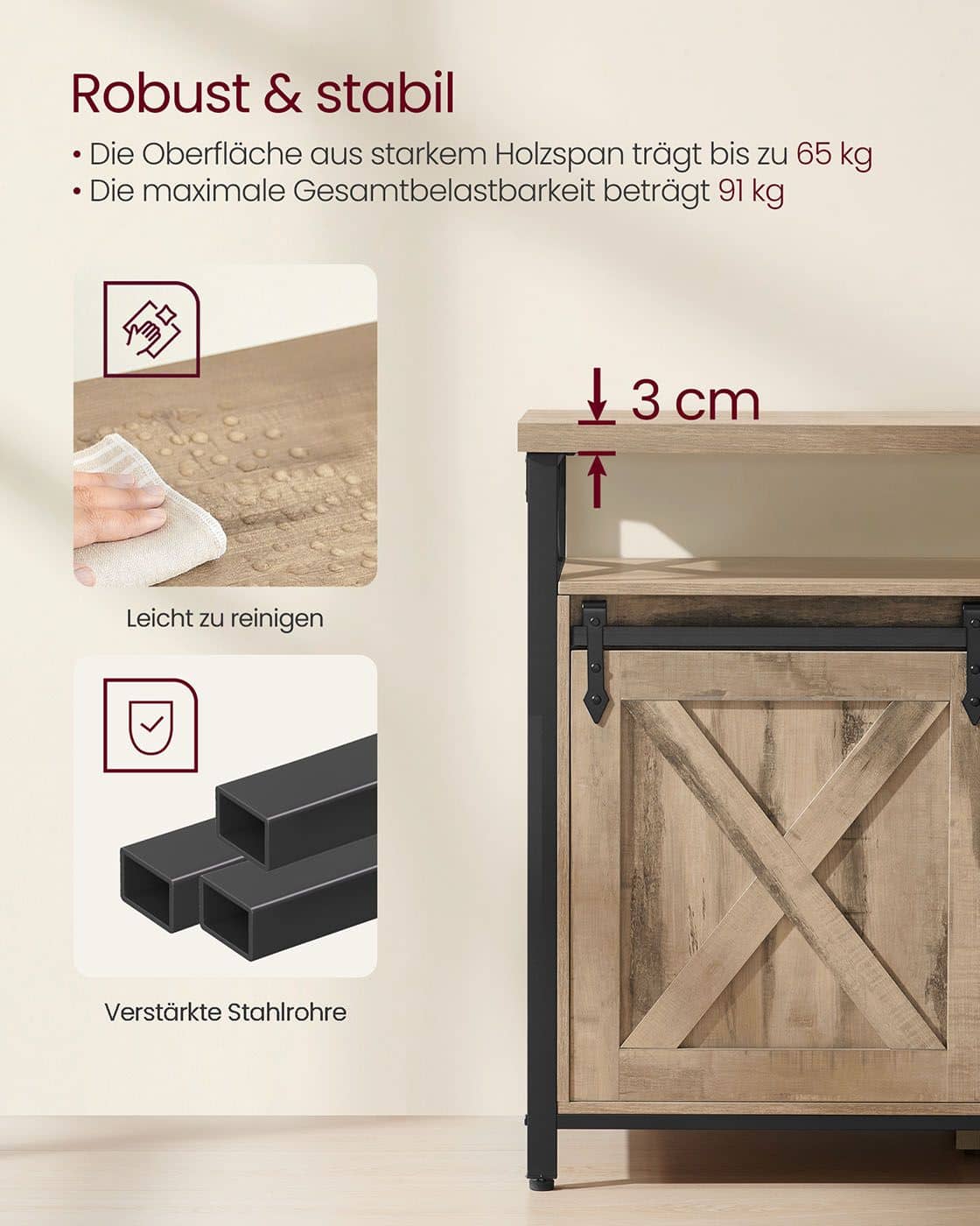 TV-Schrank für Fernseher bis zu 65 Zoll kamelbraun-schwarz