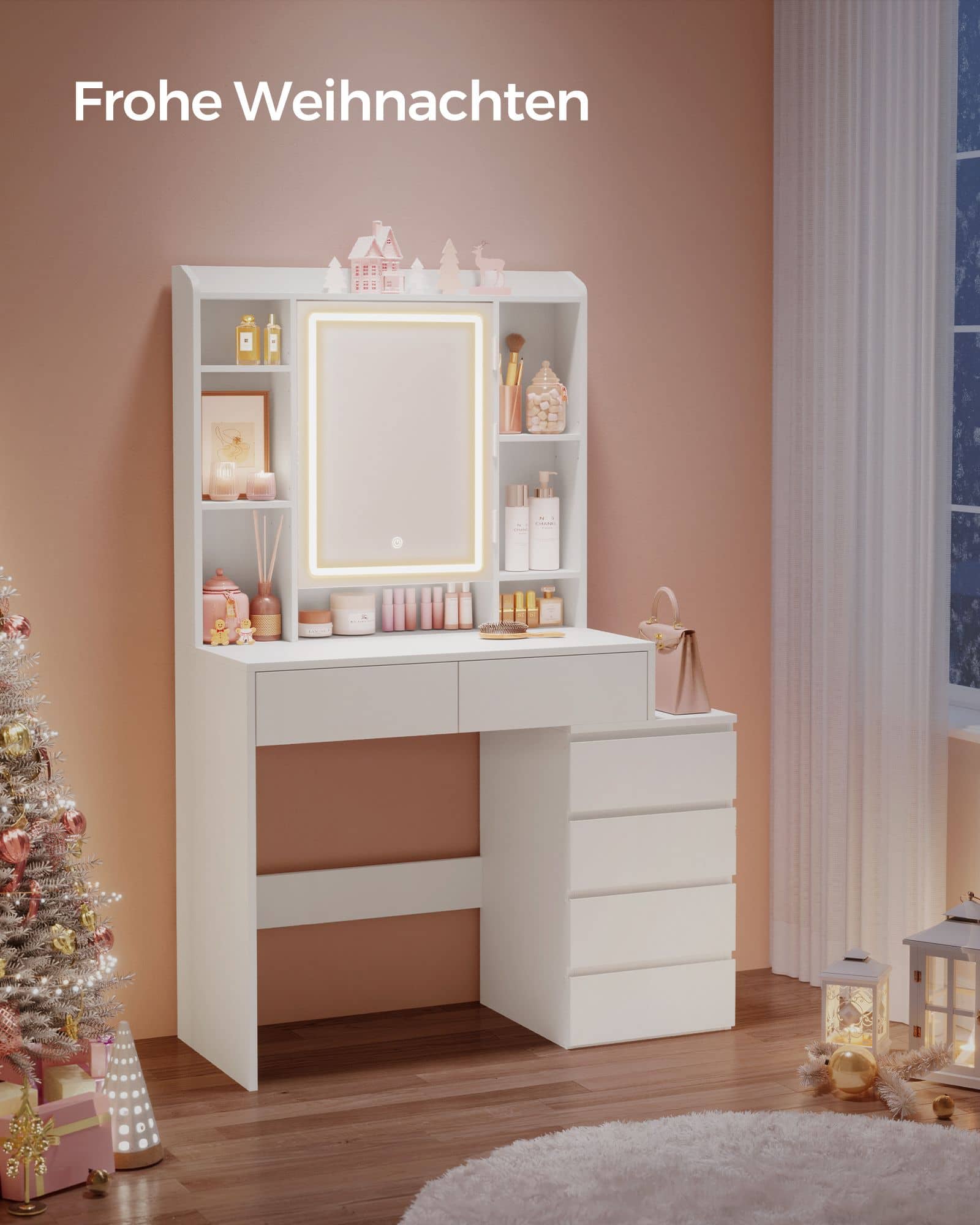 Schminktisch mit LED-Beleuchtung modern wolkenweiß Schminktisch mit LED-Beleuchtung modern wolkenweiß