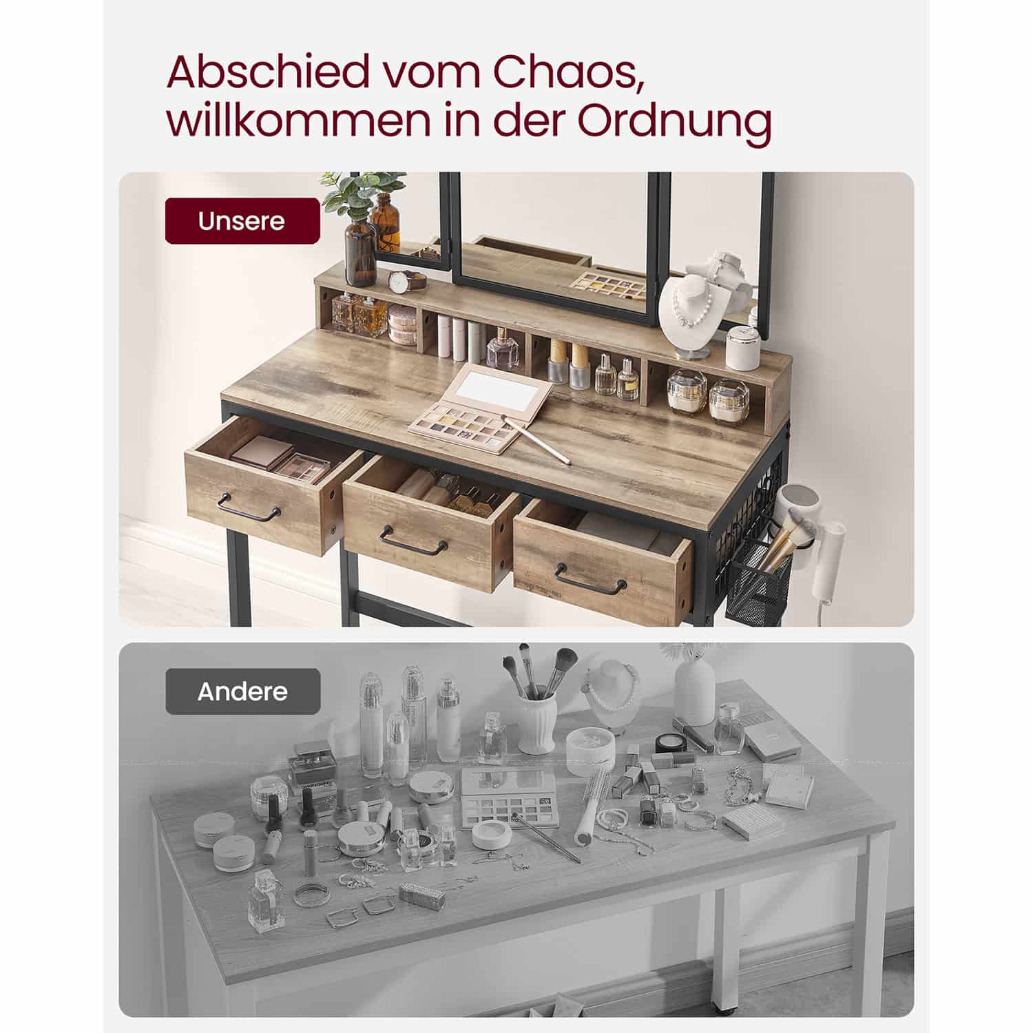 Schminktisch mit Hocker und Spiegel-B34RVT004B50 Schminktisch mit Hocker und Spiegel-B34RVT004B50