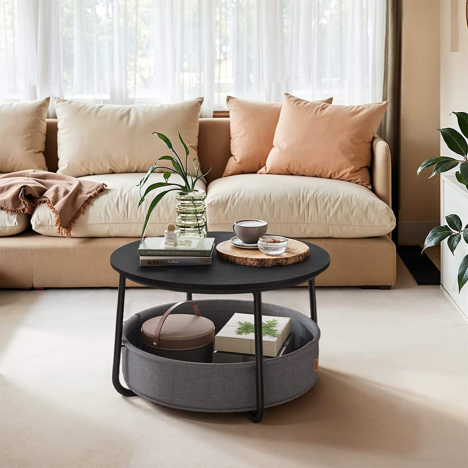 Couchtisch mit Korb aus Stoff tintenschwarz-schiefergrau Couchtisch mit Korb aus Stoff tintenschwarz-schiefergrau