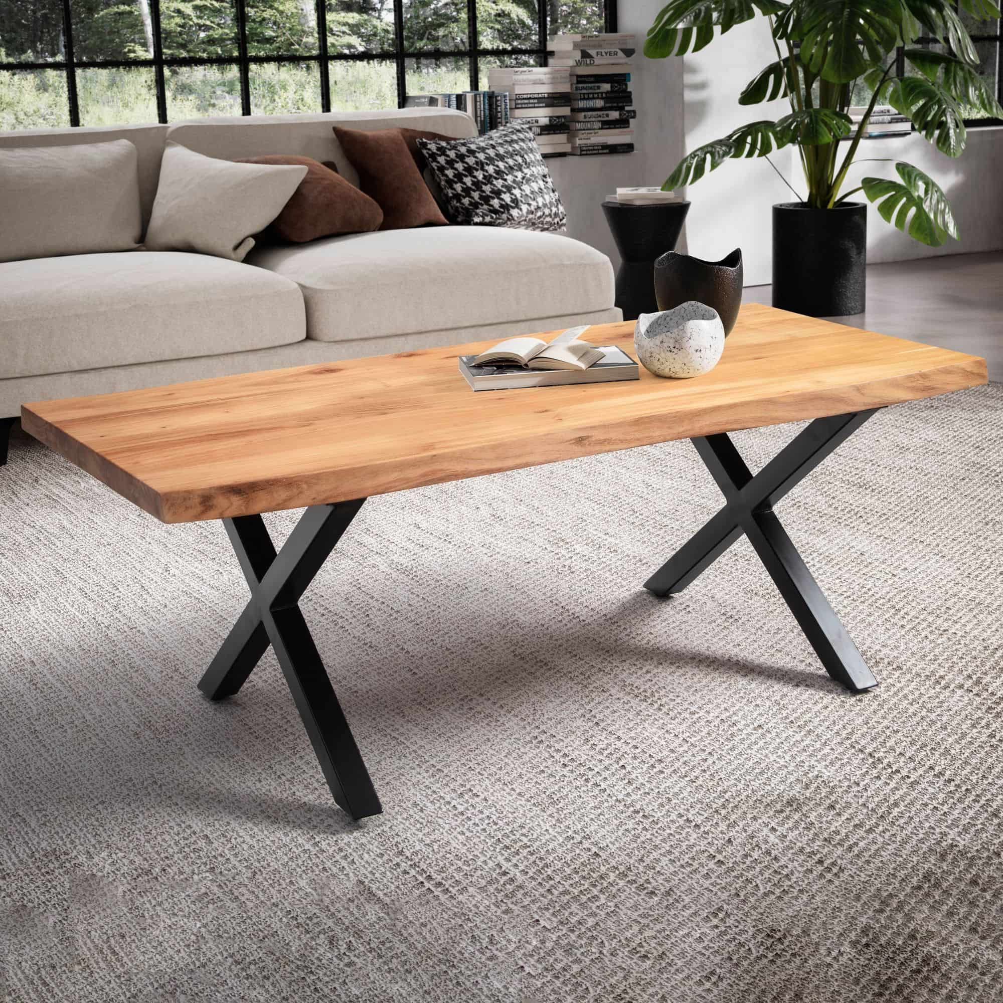 Couchtisch 120x60x46 cm Akazie Massivholz / Metall Baumkante Couchtisch 120x60x46 cm Akazie Massivholz / Metall Baumkante