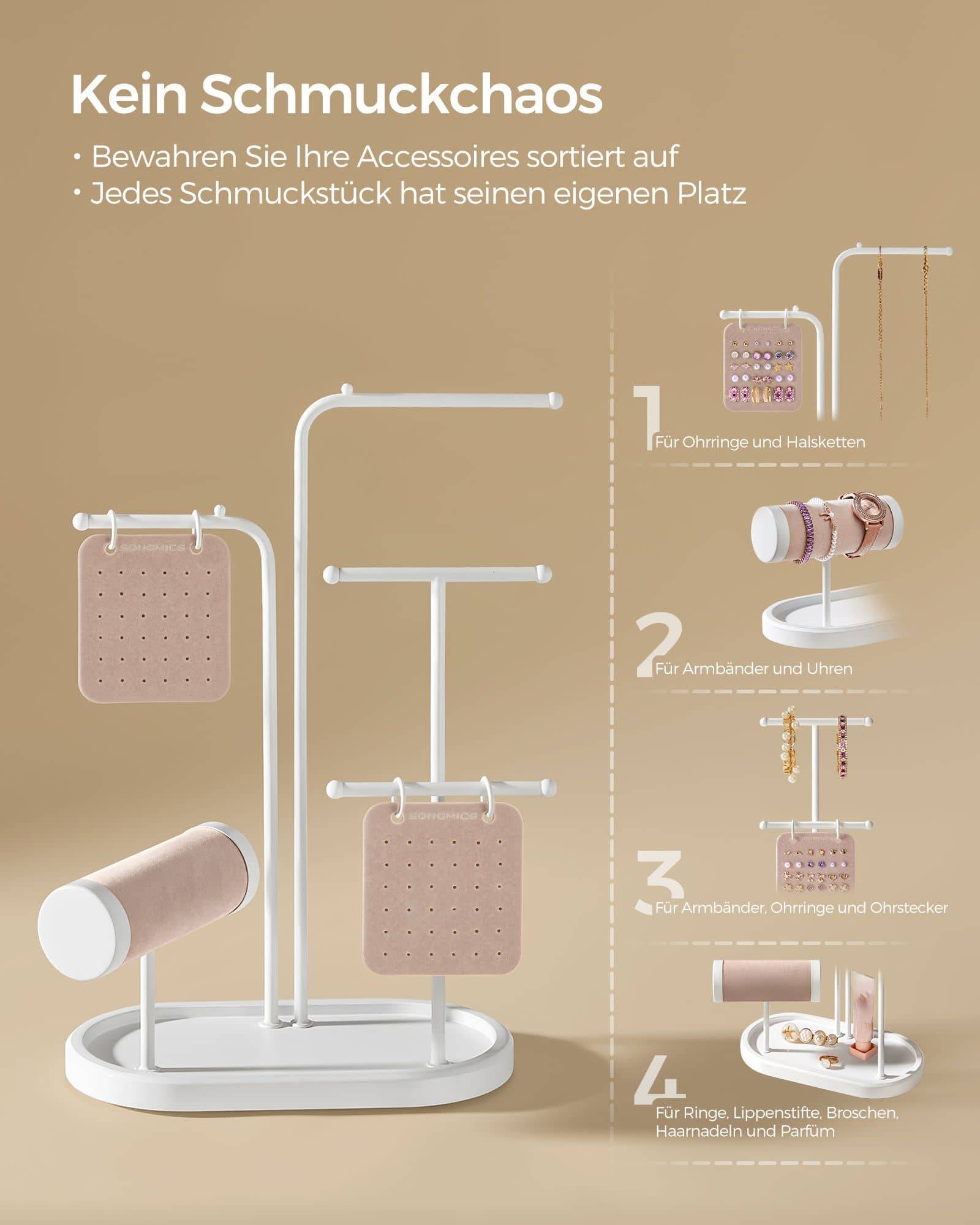 Schmuckständer mit 4 Hängestangen aus Metall wolkenweiß Schmuckständer mit 4 Hängestangen aus Metall wolkenweiß