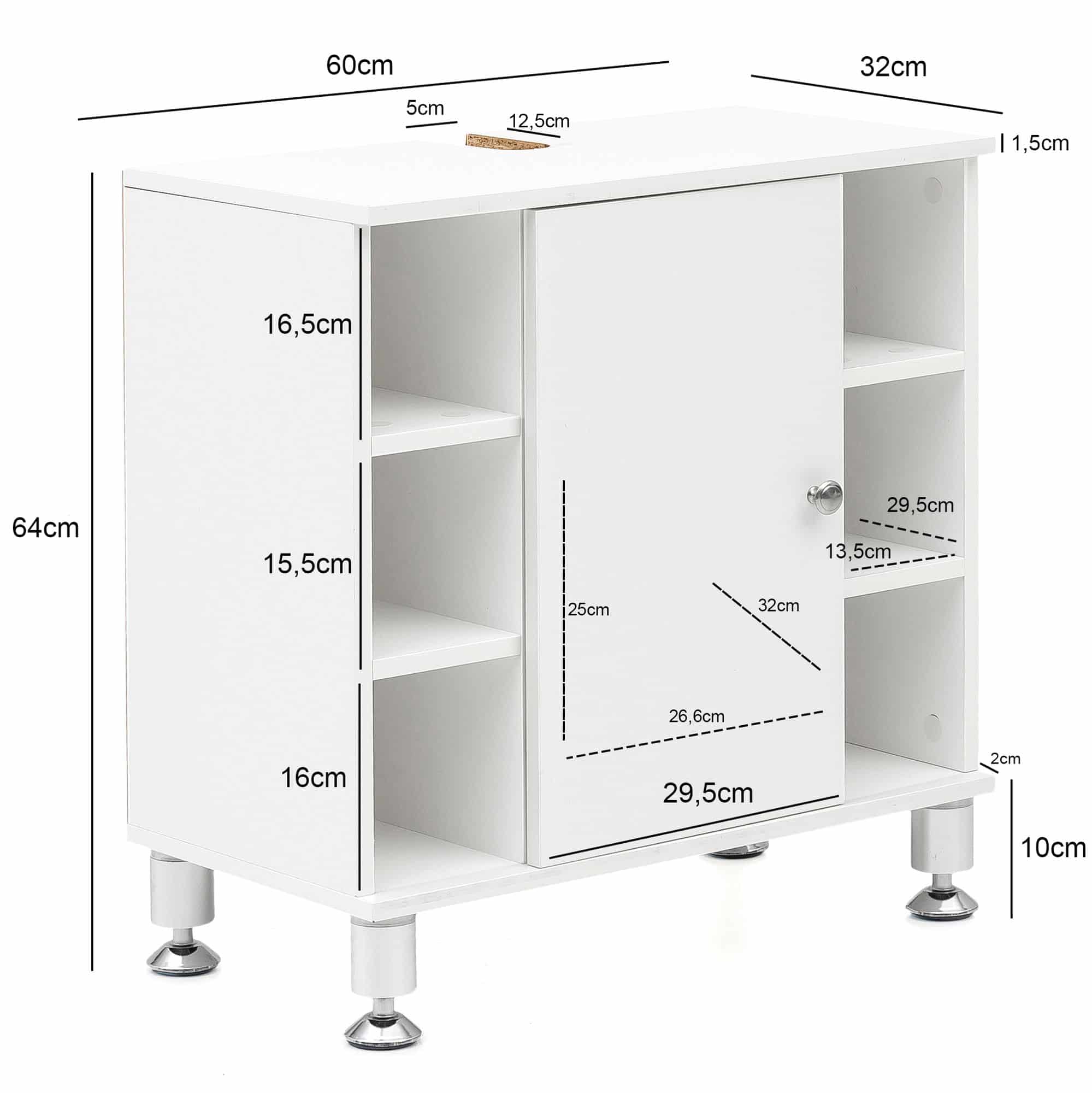 47556-WOHNLING-Waschbeckenunterschrank-60-x-64-x-32-cm-Weiss-Badschrank-mit-Tuer-Holz-Unterschrank-Waschbecken-Badezimmer-Waschtischunterschrank-mit-Faechern-Badezimmerschrank-Bad- Waschbeckenunterschrank 60 x 64 x 32 cm Weiß Badschrank mit Tür