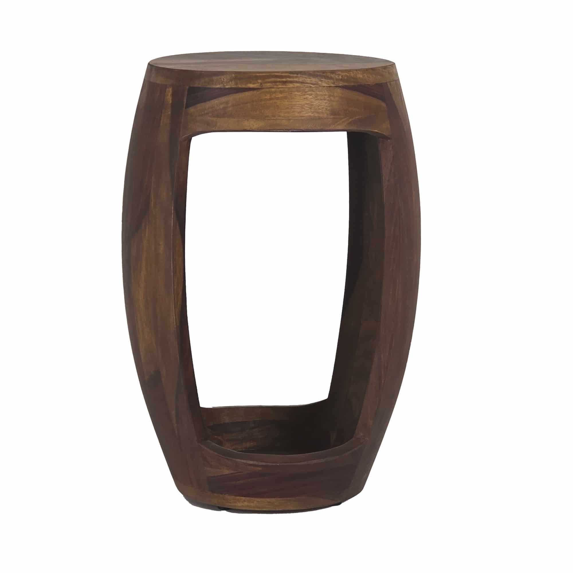 Beistelltisch Sheesham Massivholz rund 30cm · Kleiner Runder Couchtisch mit offenem Fach · Handgefertigter Wohnzimmertisch im modernen Design aus Echtholz