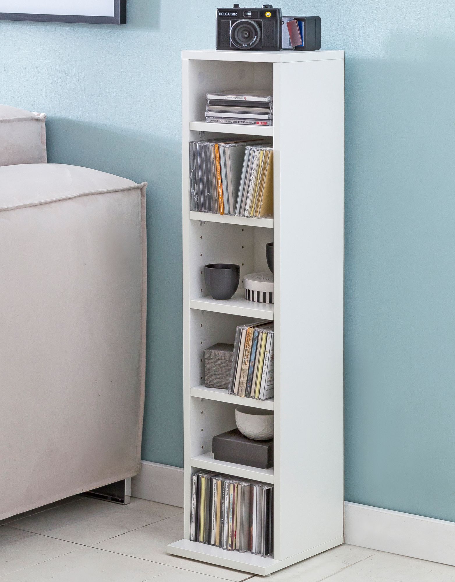 48496-WOHNLING-CD-Regal-RIGA-21x20x90-cm-Weiss-WL_1 CD-Regal WL5.836 Holz 21x90x20 cm Offenes Bücherregal Schmal