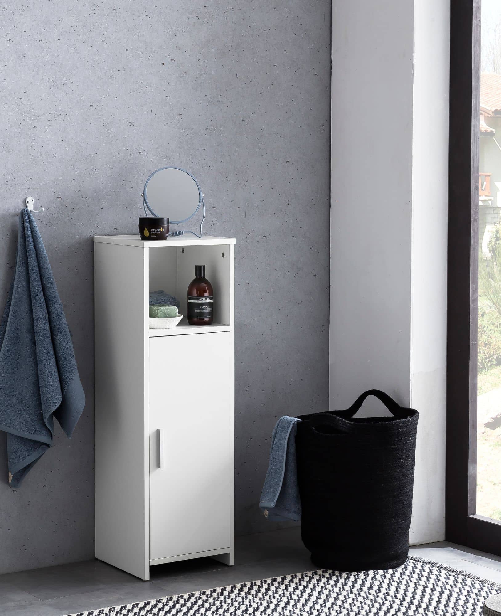 47558-WOHNLING-Badschrank-BUBBLE-30x30x95-cm-Weis_2 Badschrank 30 x 95,5 x 30 cm weiß Holz mit Tür und Ablagefach