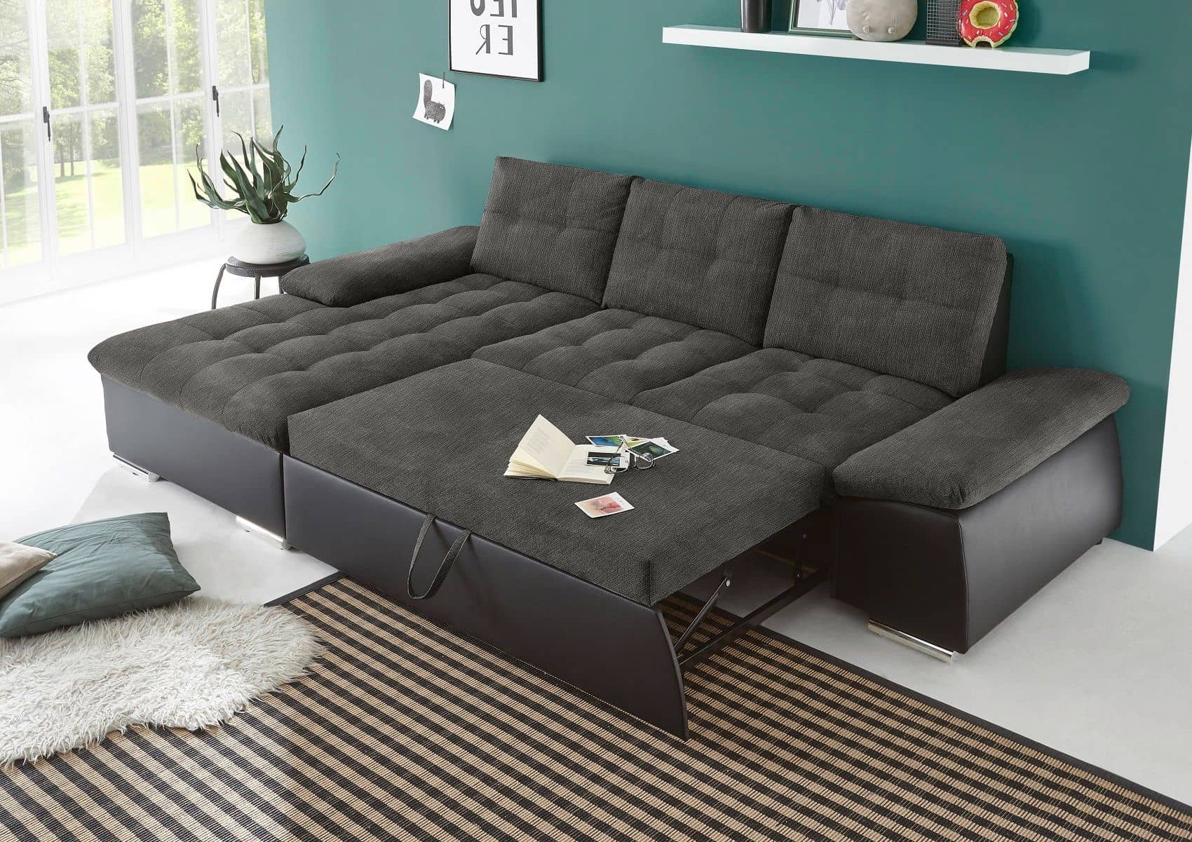 Ecksofa Jakarta Schwarz | Lawa – Modernes Sofa mit Schlaffunktion & verstellbaren Armlehnen