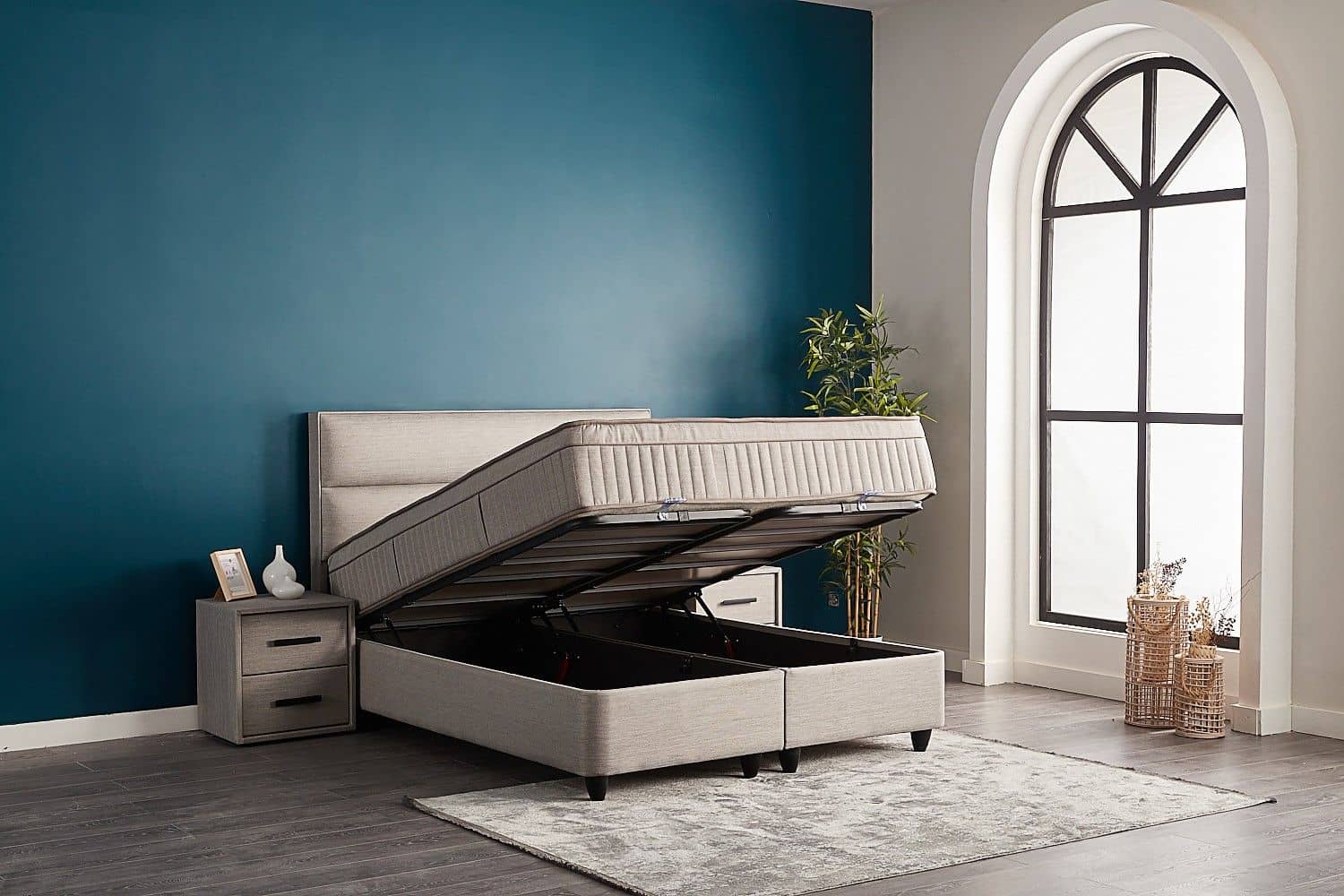 Boxspringbett Suna Hellgrau mit Bettkasten – ABC Bedding