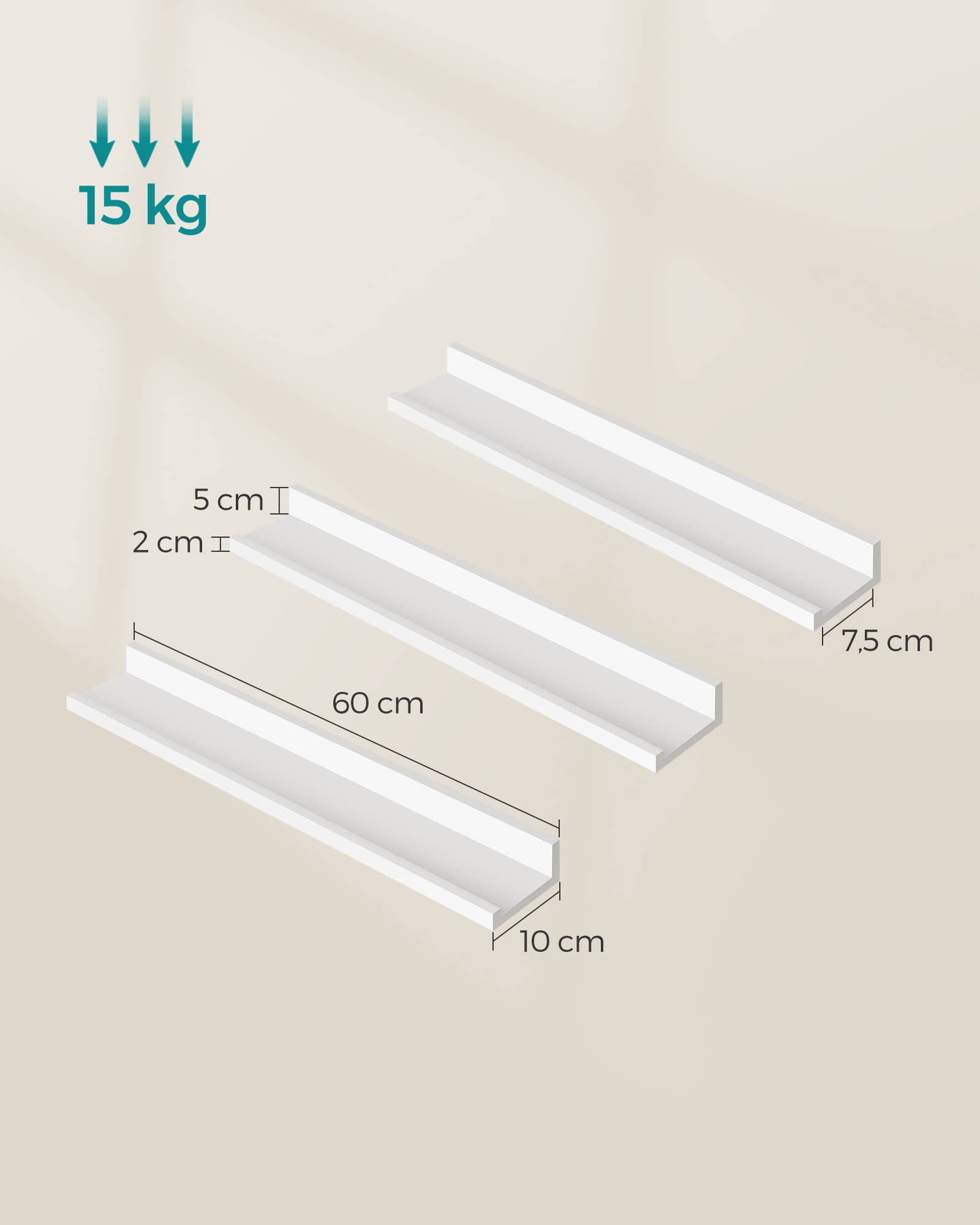 3er Set Wandregal 60 cm breit weiß-LWS061W01 3er Set Wandregal 60 cm breit weiß-LWS061W01