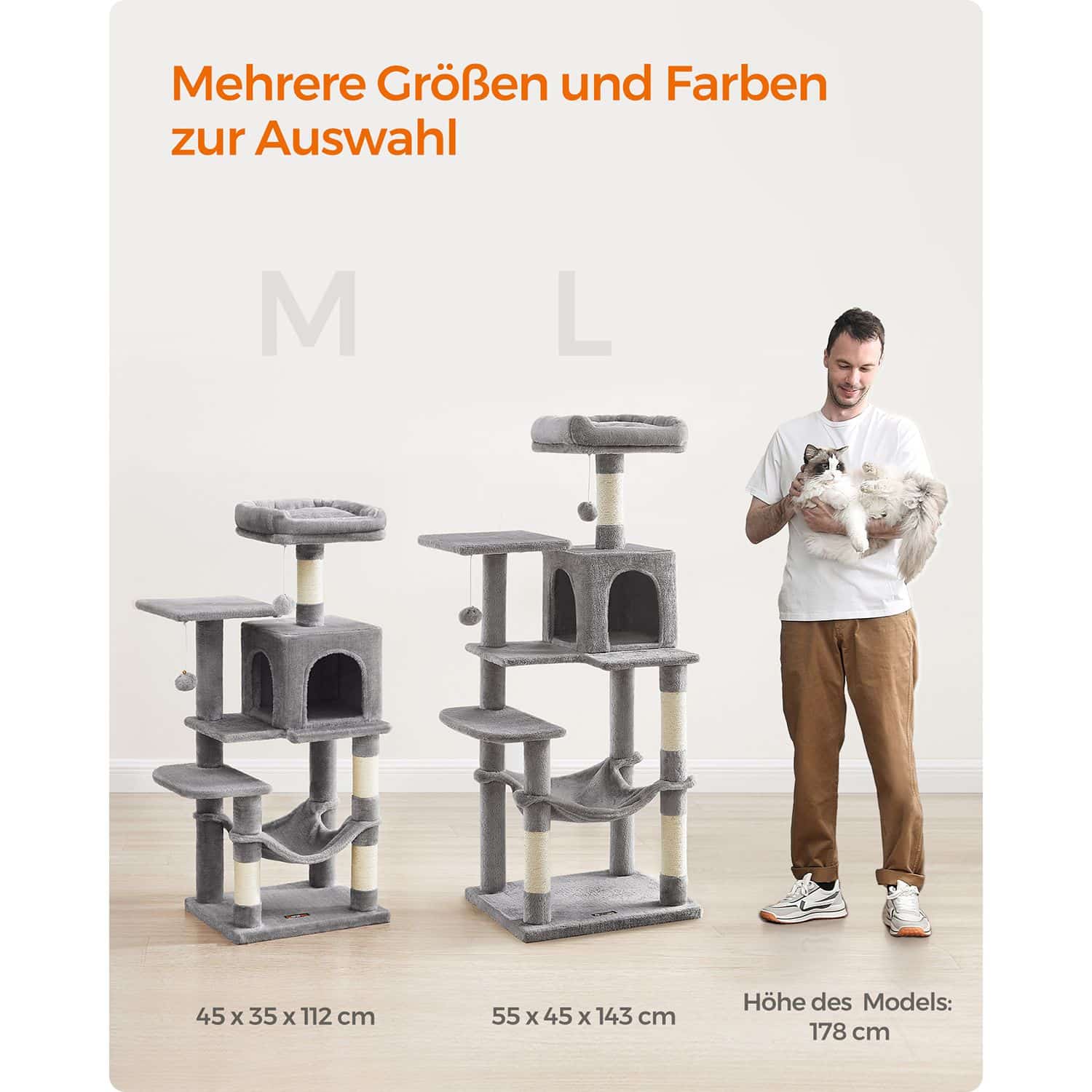 Kratzbaum 112 cm mit Plattformen und Hängematte hellgrau-B34PCT261W01 Kratzbaum 112 cm mit Plattformen und Hängematte hellgrau-B34PCT261W01