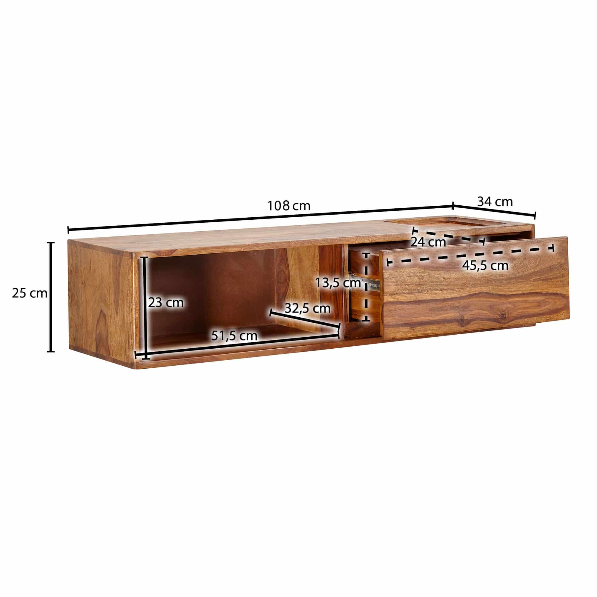 64522-WOHNLING-Lowboard-Haengend-Sheesham-Massivholz-108x25x34-cm-TV-Schrank-Braun-Design-Fernsehtisch-mit-Stauraum-Fernsehschrank-Wand-Modern-TV-Kommode-Fernsehkommode-zum-Aufhaen Lowboard Hängend Sheesham Massivholz 108x25x34 cm TV-Schrank Braun