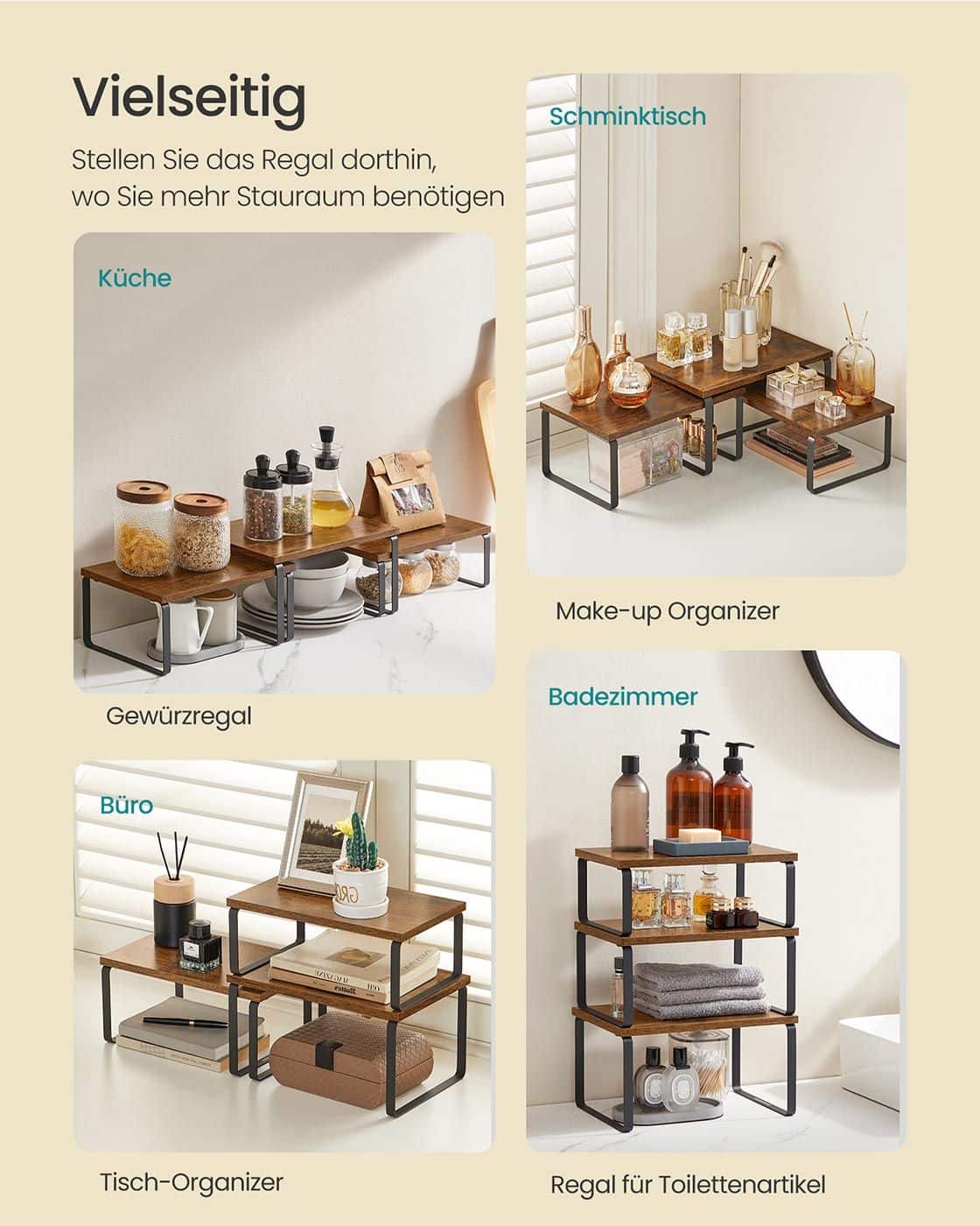 Gewürzregal 3er Set stapelbar und erweiterbar vintagebraun-mattschwarz Gewürzregal 3er Set stapelbar und erweiterbar vintagebraun-mattschwarz