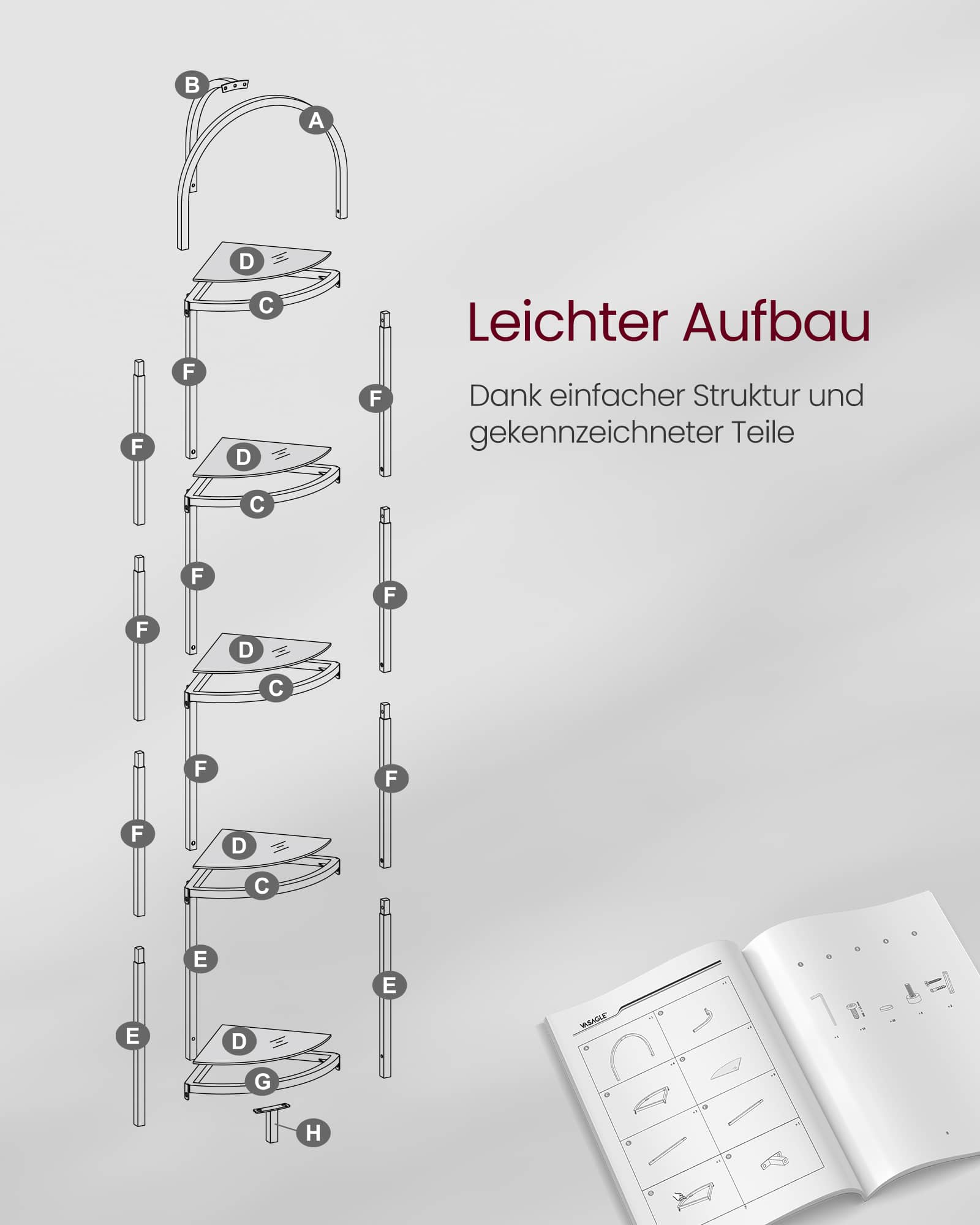 Eckregal 5 Ebenen mit Ablagen aus Hartglas-LGT810B61