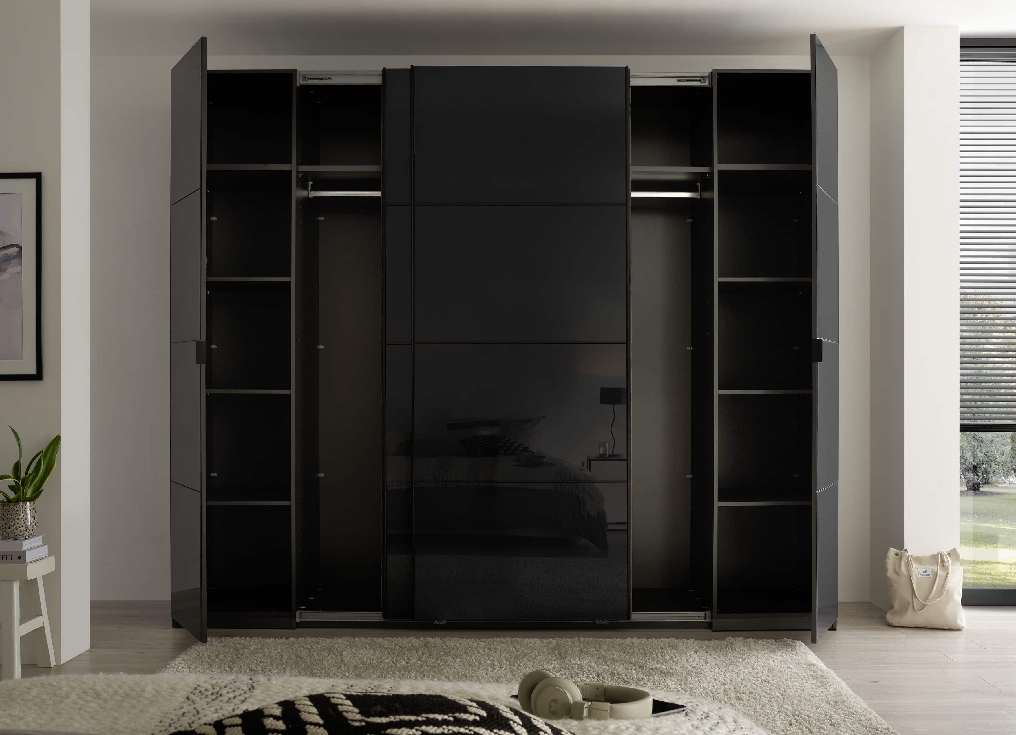 Mufo Kleiderschrank - graphit – moderner Schwebetüren-Schrank mit Drehtüren & Glasfront Mufo Kleiderschrank - graphit – moderner Schwebetüren-Schrank mit Drehtüren & Glasfront