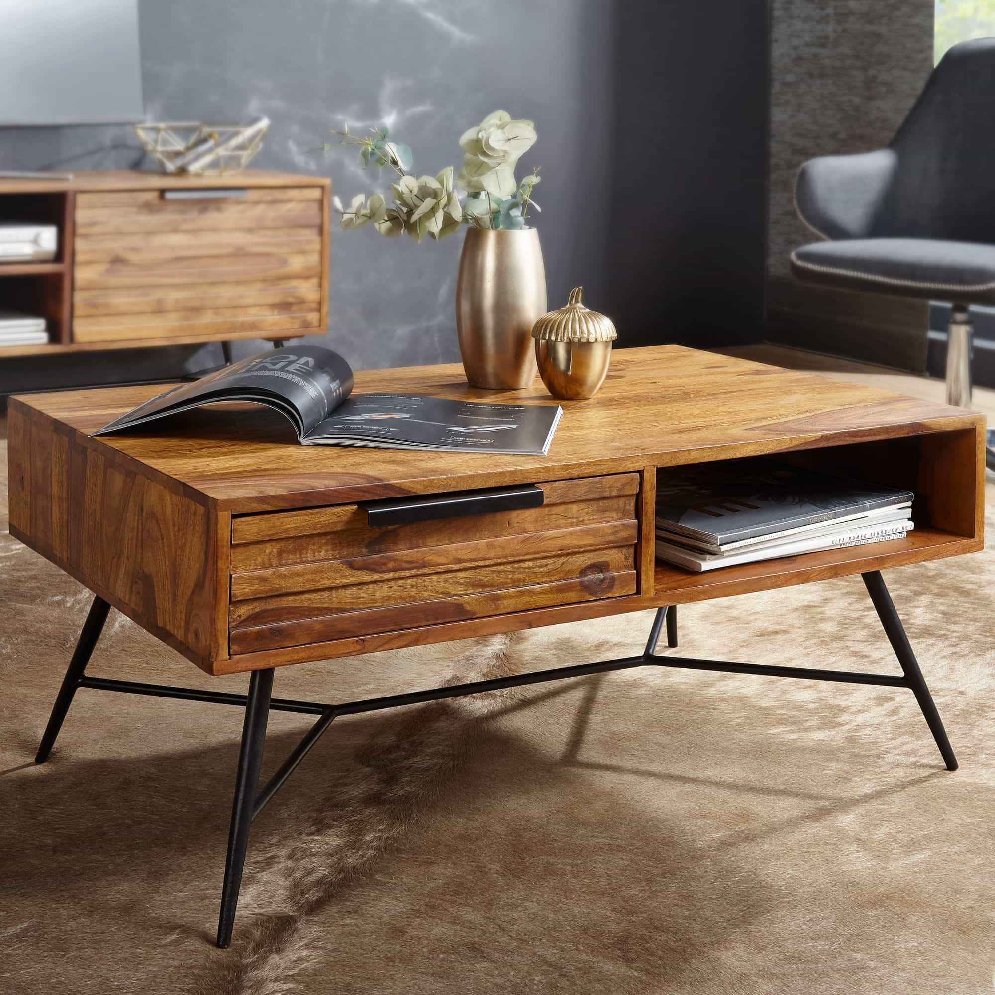 Couchtisch NISHAN 87 x 41 x 55 cm Sheesham Massiv Holz Couchtisch NISHAN 87 x 41 x 55 cm Sheesham Massiv Holz