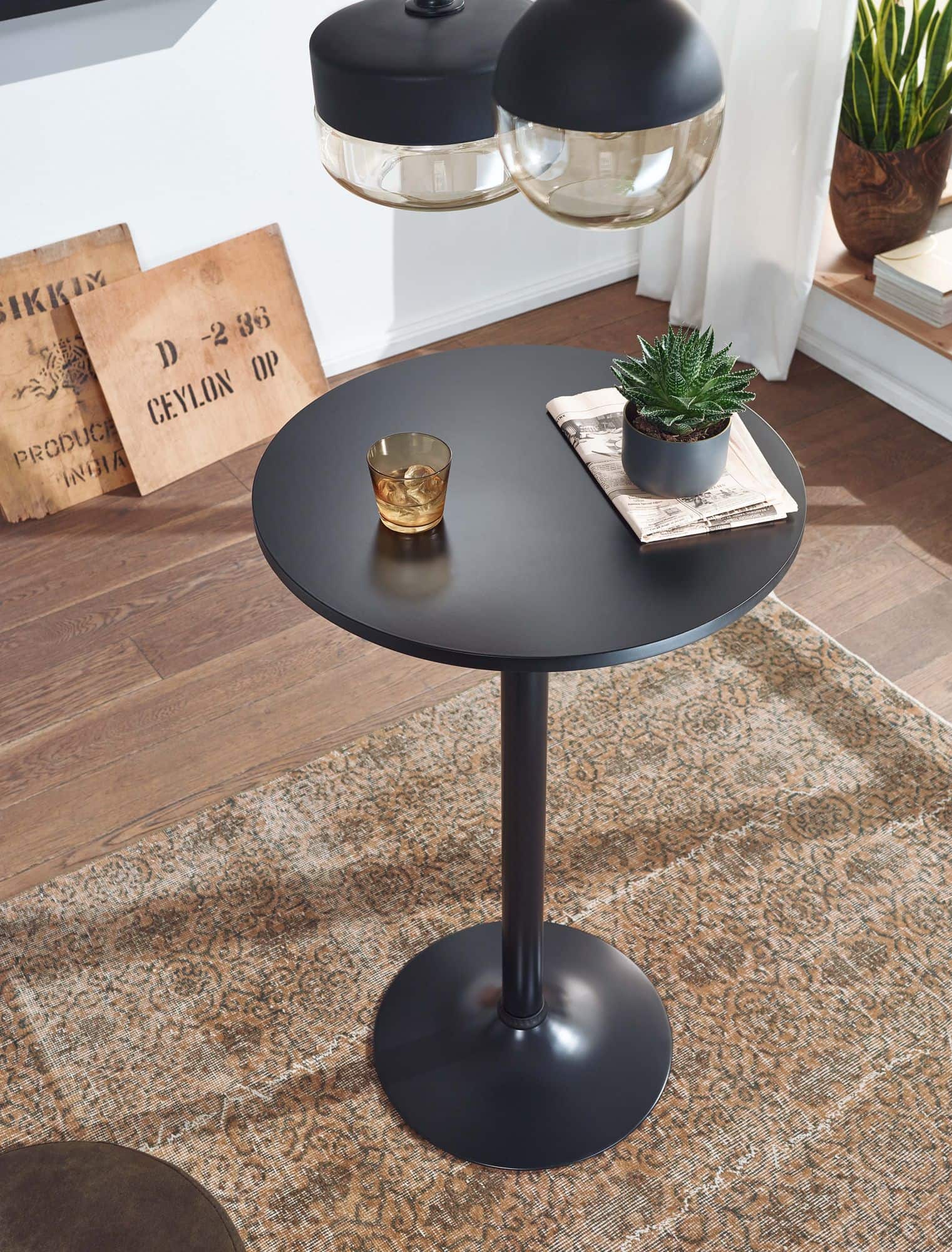 56591-WOHNLING-Design-Bartisch-Schwarz-Stehtisch-60-cm-Metall-Holz-Partytisch-Bistrotisch-100-cm-Hoch-Messetisch-Modern-empfangstisch-design-er-party-fuer-kueche-gross-innen-pr_1 Design Bartisch Schwarz Stehtisch Ø 60 cm Metall / Holz