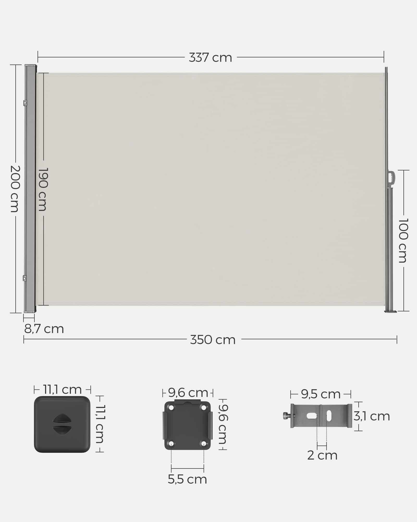 Seitenmarkise ausziehbar 200 x 350 cm