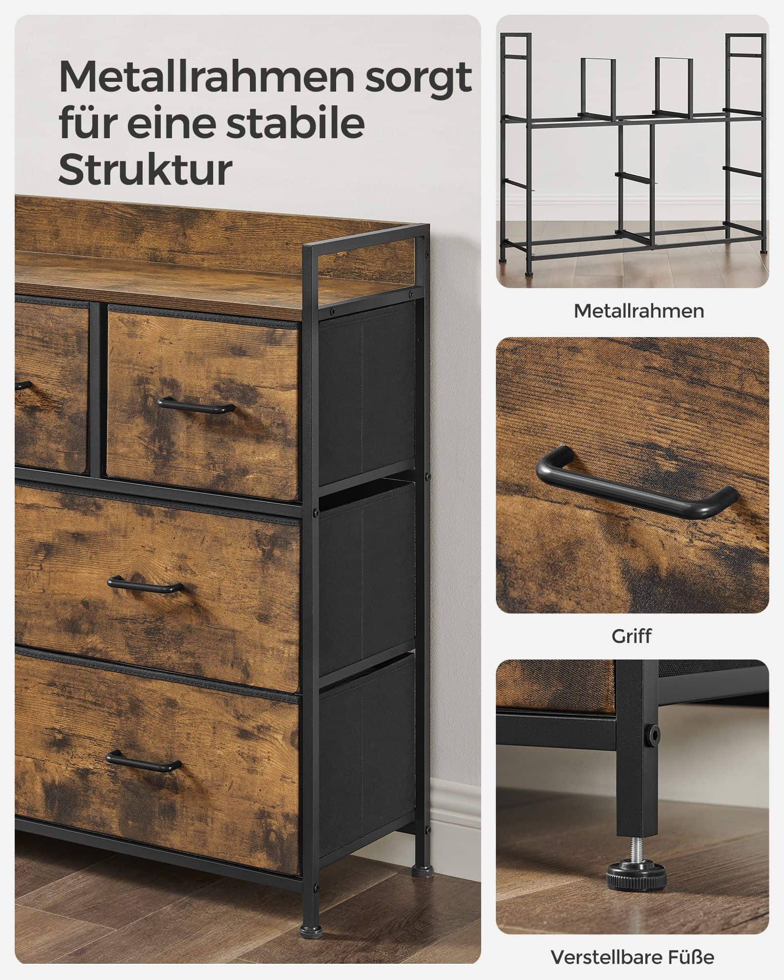 Industrie-Design Kommode mit 7 Stoffschubladen-B34LTS137B01 Industrie-Design Kommode mit 7 Stoffschubladen-B34LTS137B01