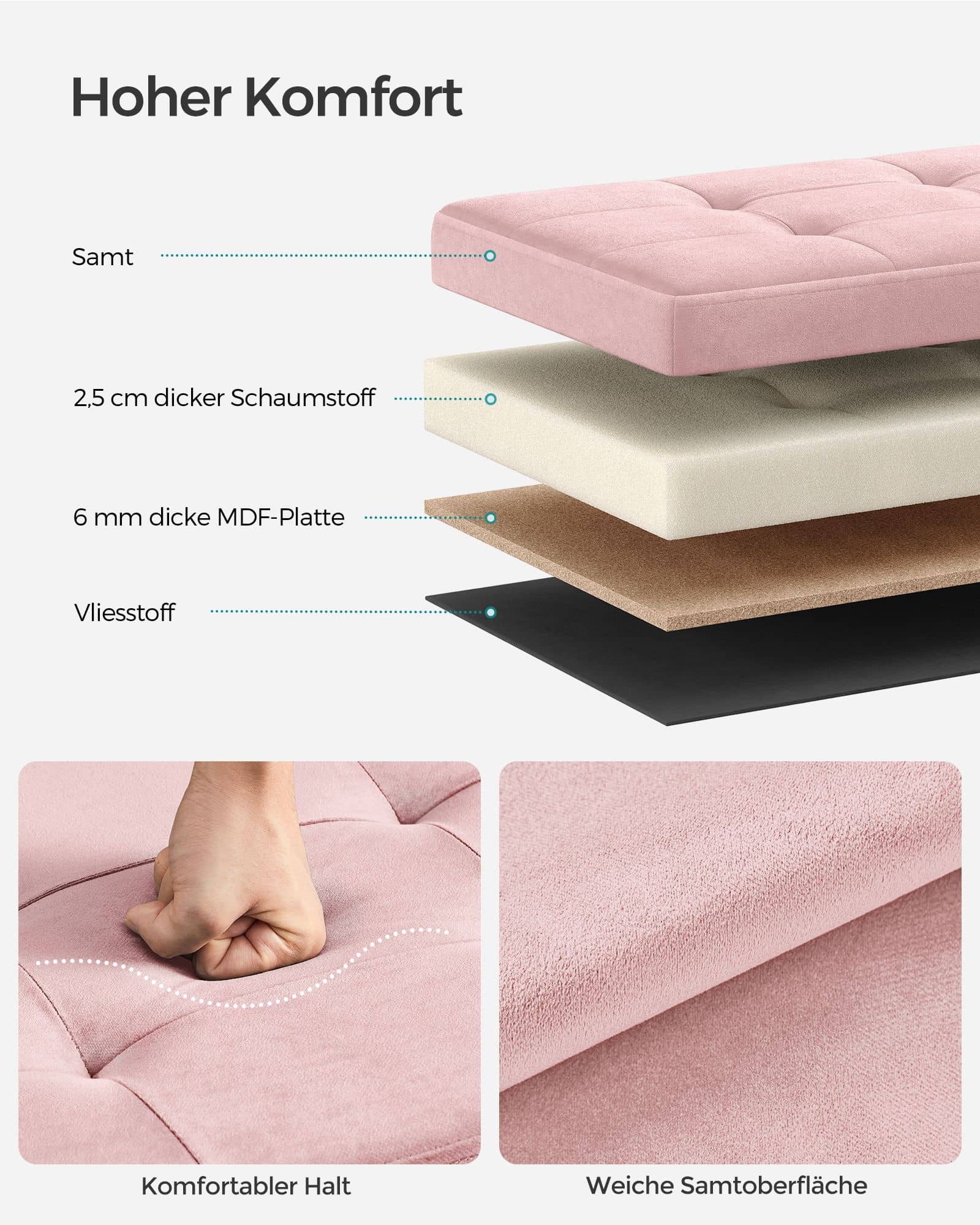 Sitzbank mit Stauraum für Flur pastellrosa