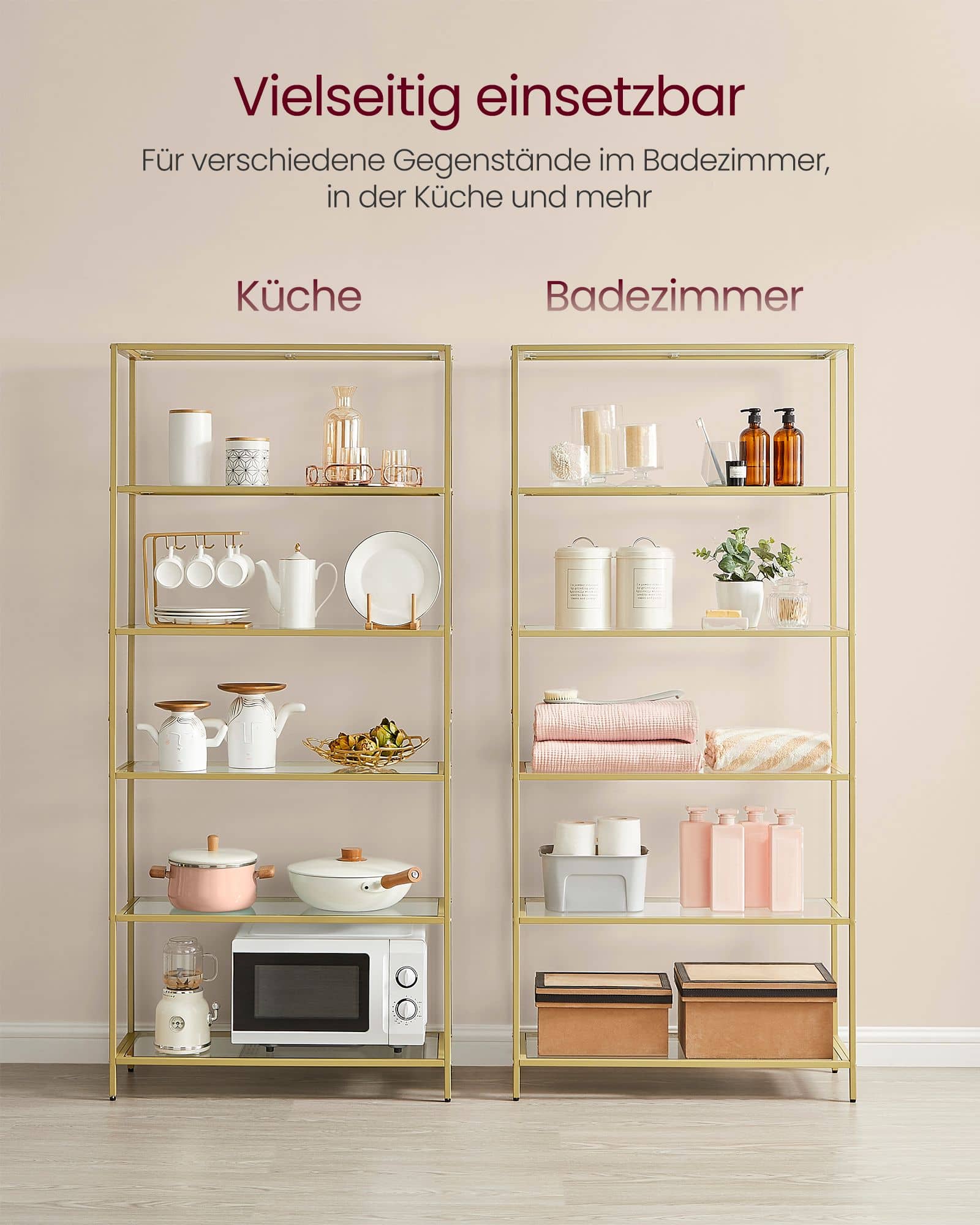 Badregal gehärtetes Glas transparent-metallisches Gold Badregal gehärtetes Glas transparent-metallisches Gold