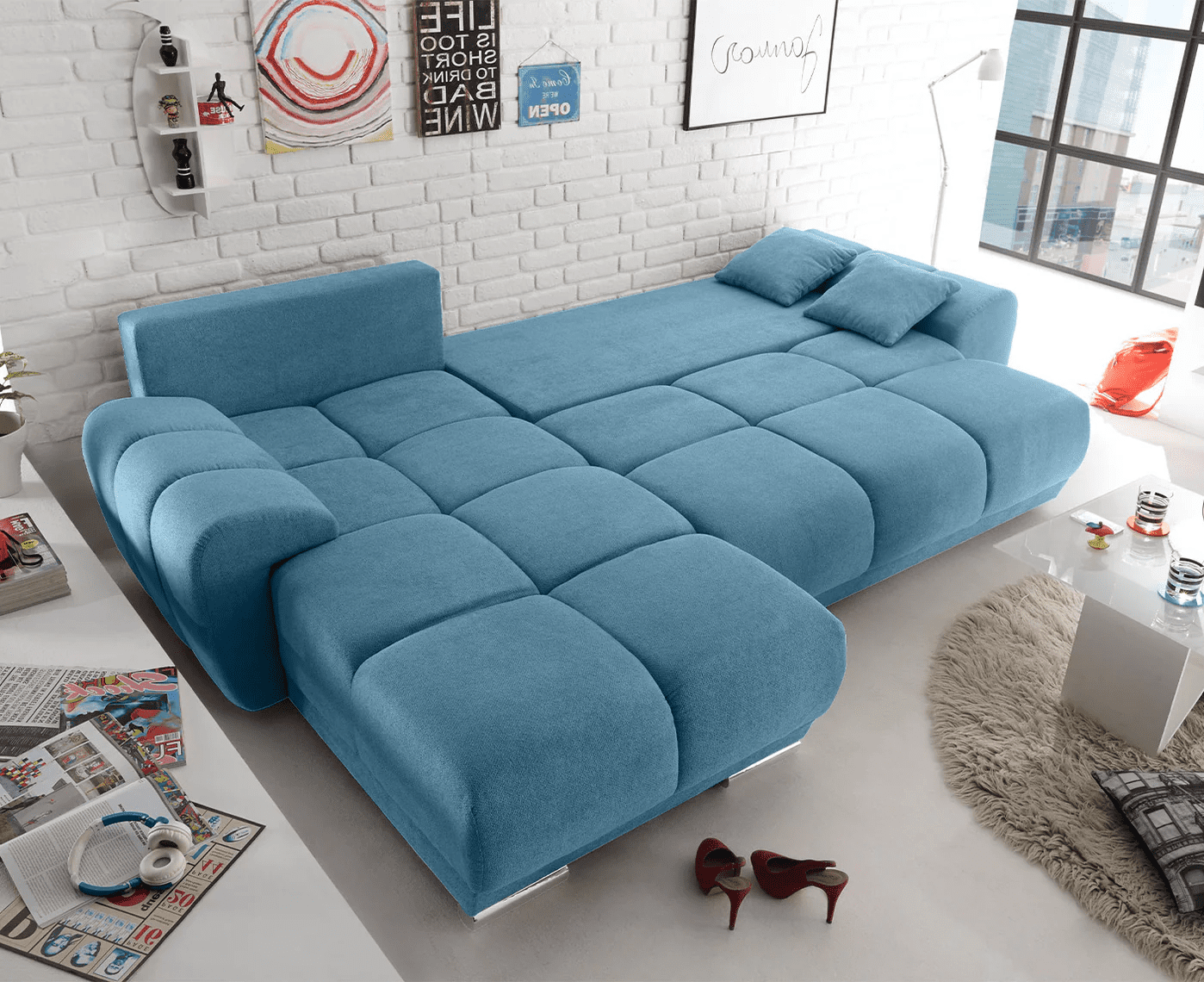 Ed Exciting Design Sofa Anton mit Schlaffunktion & Bettkasten in verschiedenen Farben erhältlich Luxus-Webstoff Flachgewebe beidseitig montierbar Ed Exciting Design Sofa Anton mit Schlaffunktion & Bettkasten in verschiedenen Farben erhältlich Luxus-Webstoff Flachgewebe beidseitig montierbar